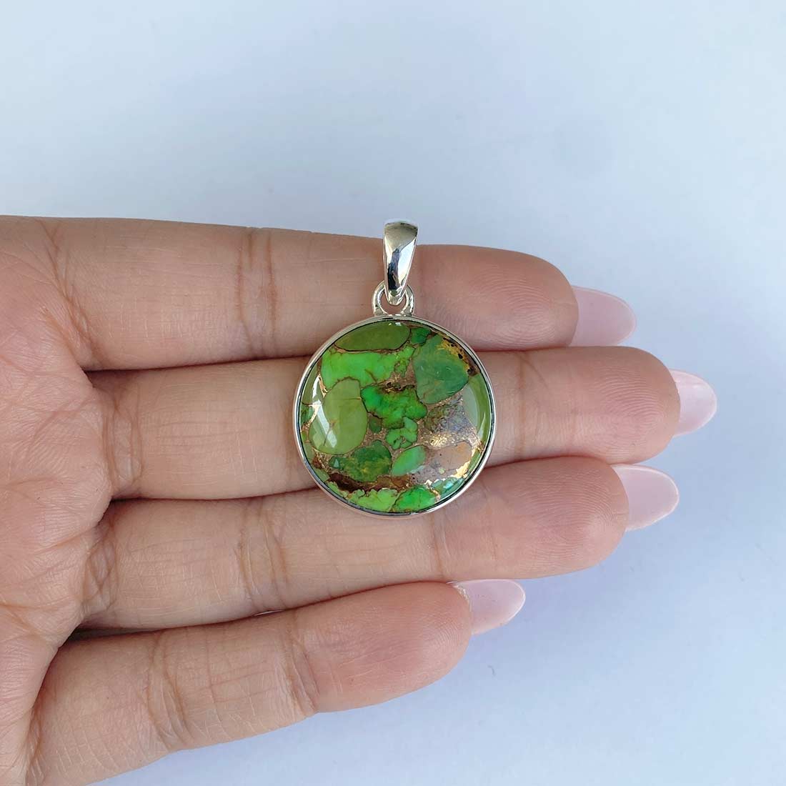 Green Mojave Copper Turquoise Pendant-(GCT-P-12.)
