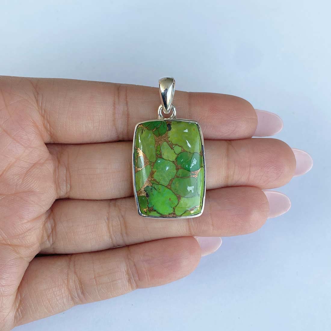 Green Mojave Copper Turquoise Pendant-(GCT-P-15.)
