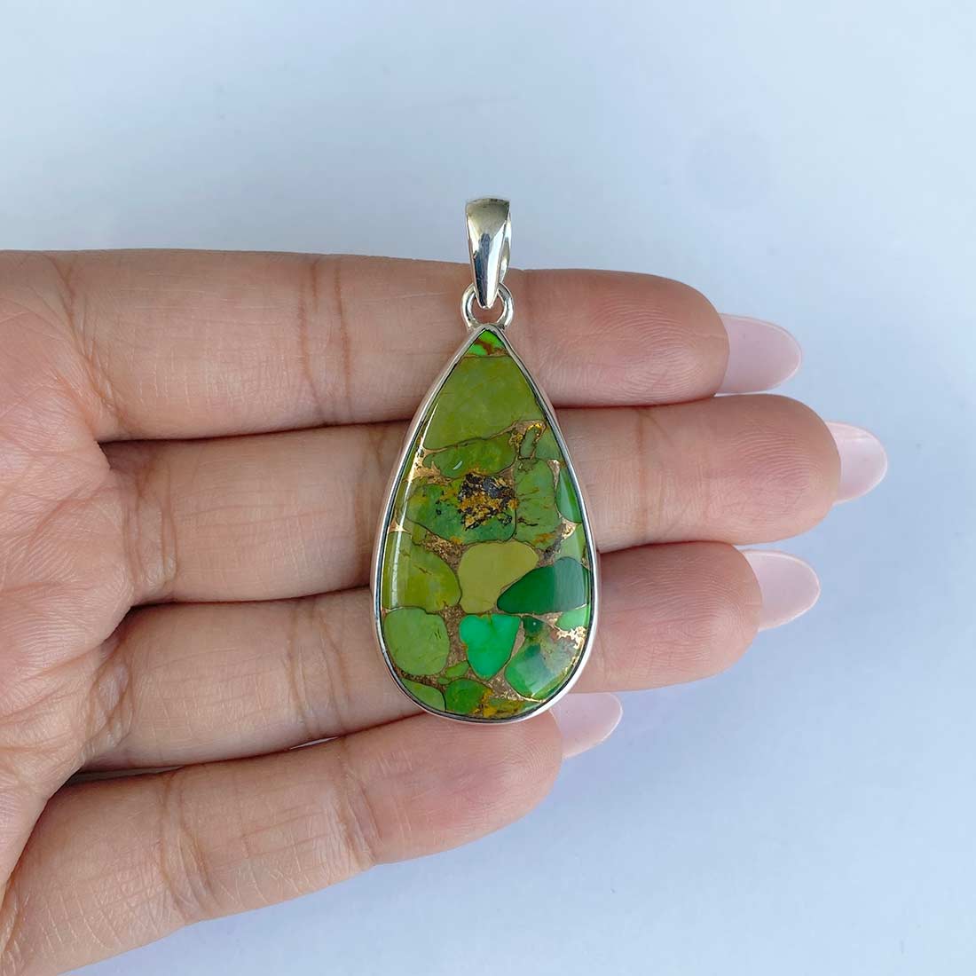 Green Mojave Copper Turquoise Pendant-(GCT-P-18.)