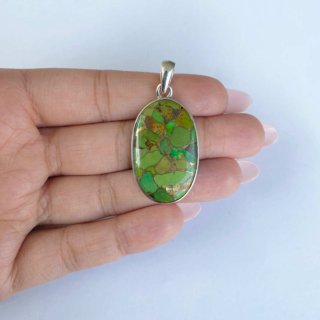 Green Mojave Copper Turquoise Pendant-(GCT-P-8.)