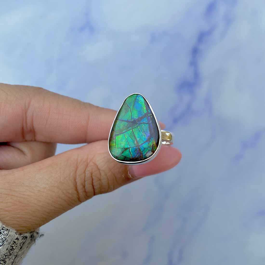Ammolite Adjustable Ring-(AML-R-107.)