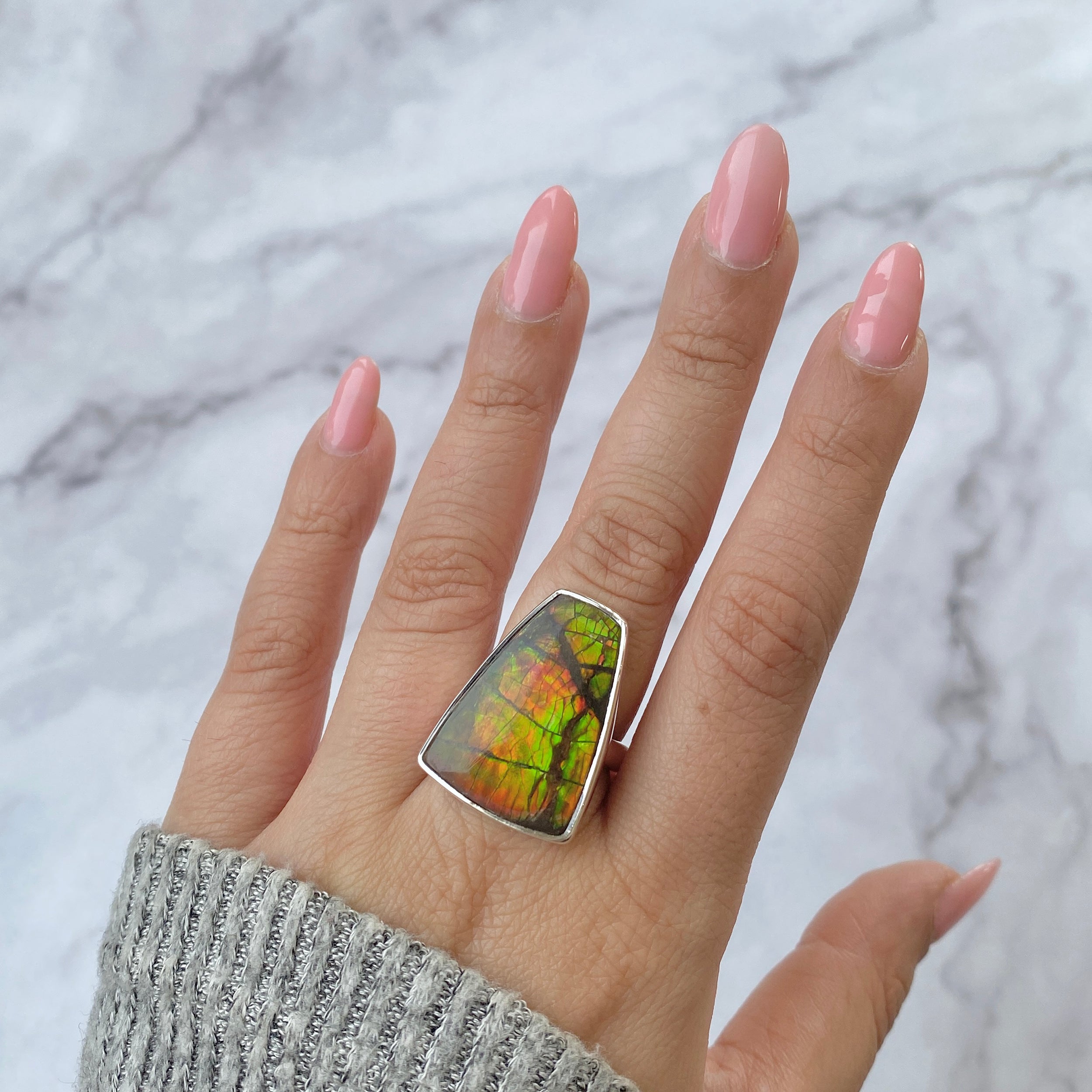 Ammolite Adjustable Ring-(AML-R-13)