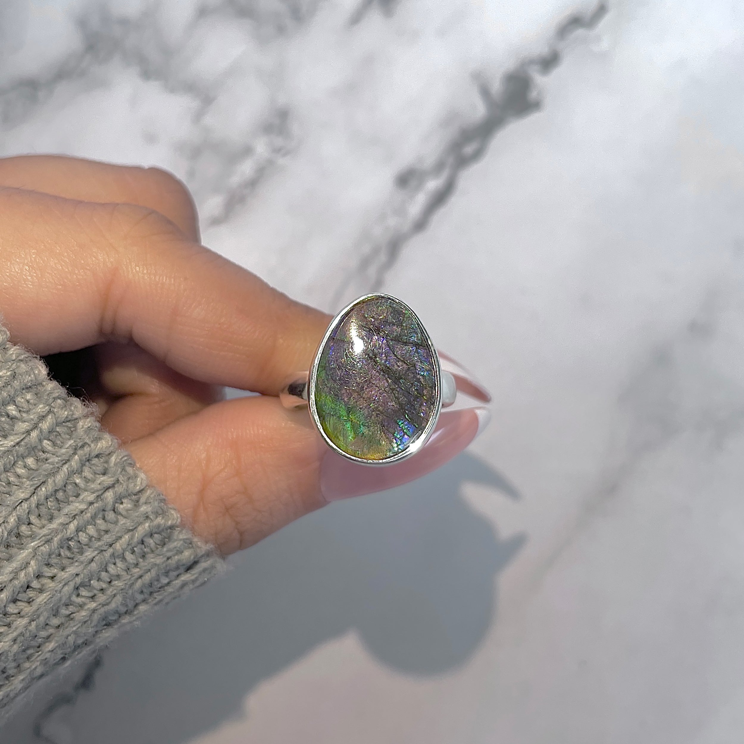 Ammolite Adjustable Ring-(AML-R-154.)