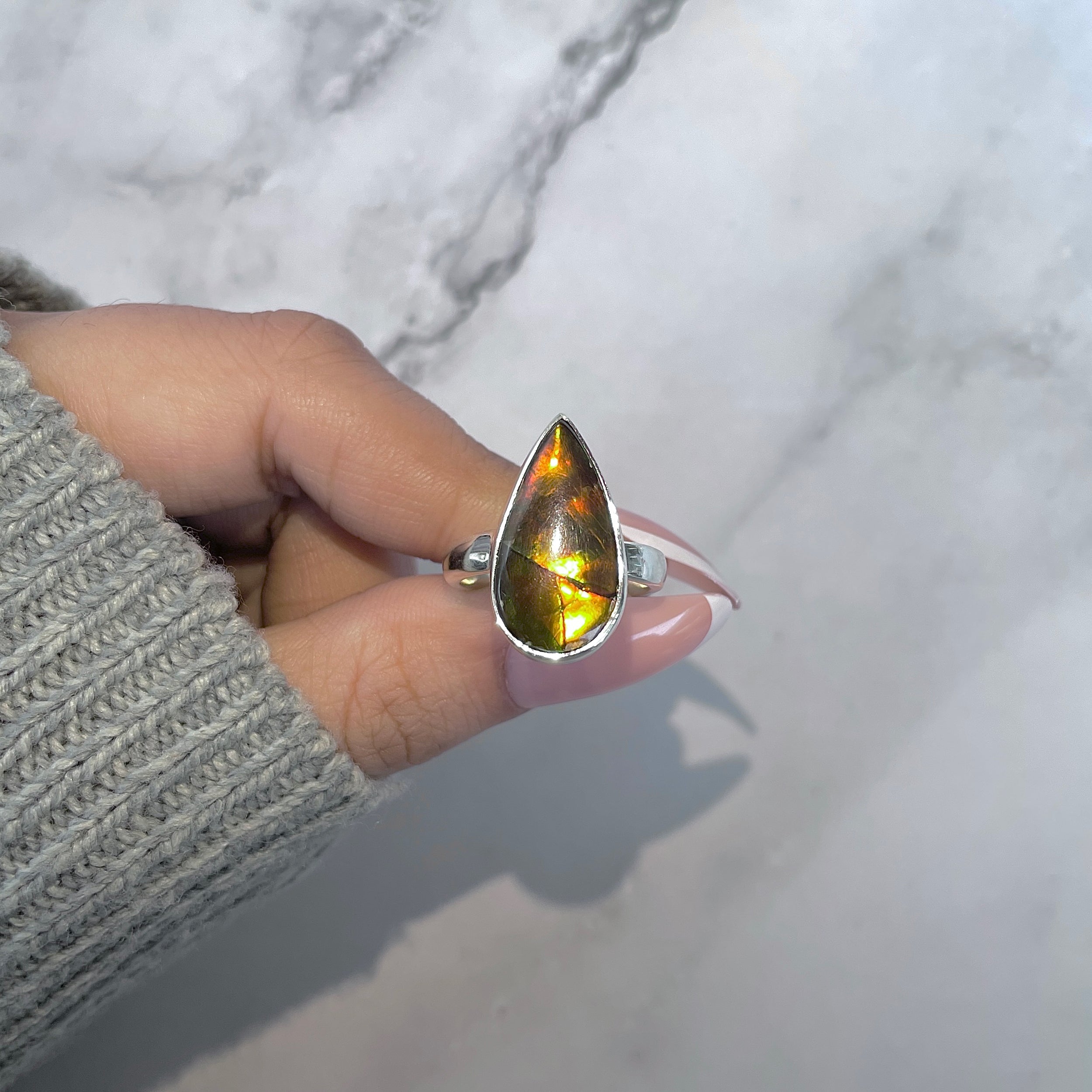 Ammolite Adjustable Ring-(AML-R-160.)
