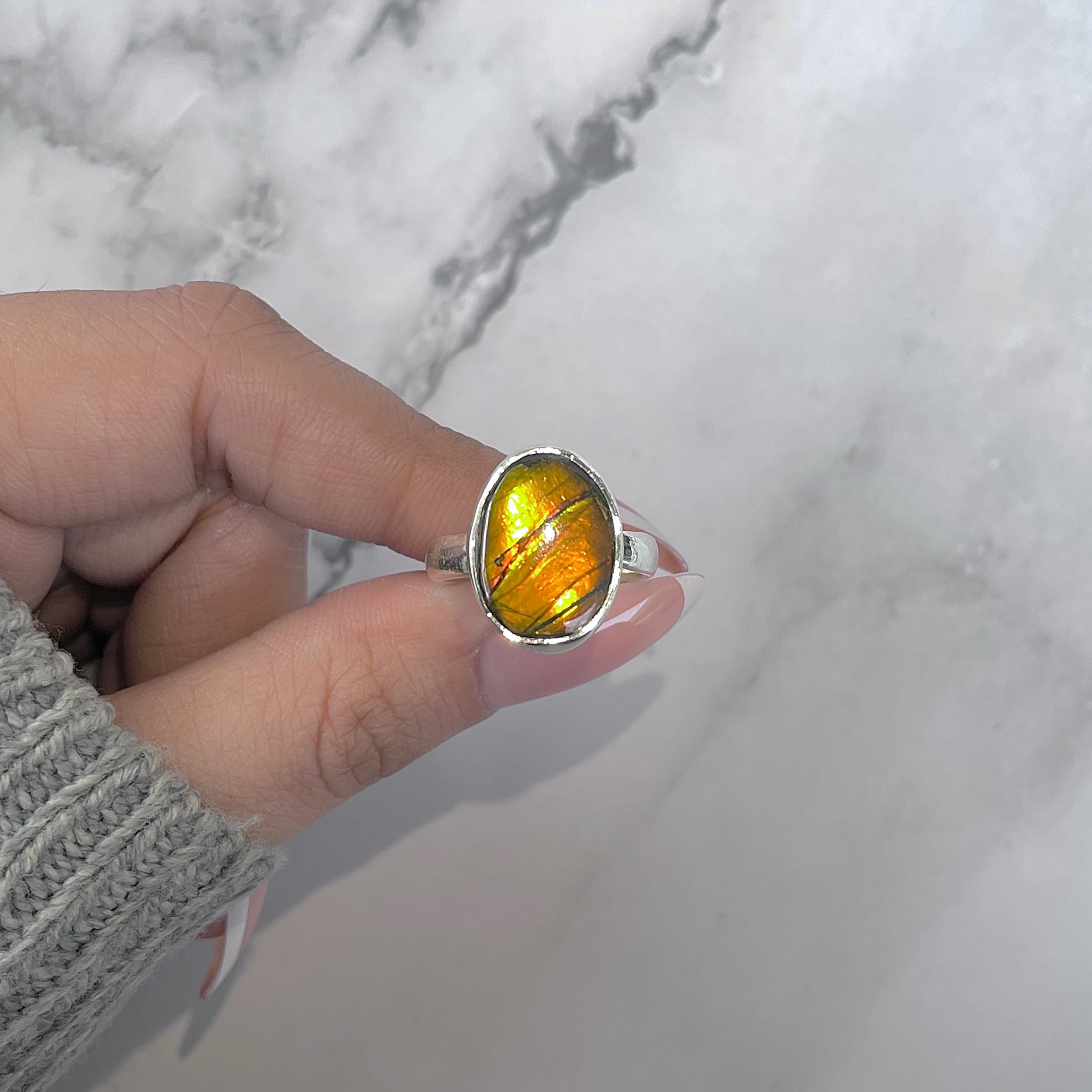 Ammolite Adjustable Ring-(AML-R-177.)