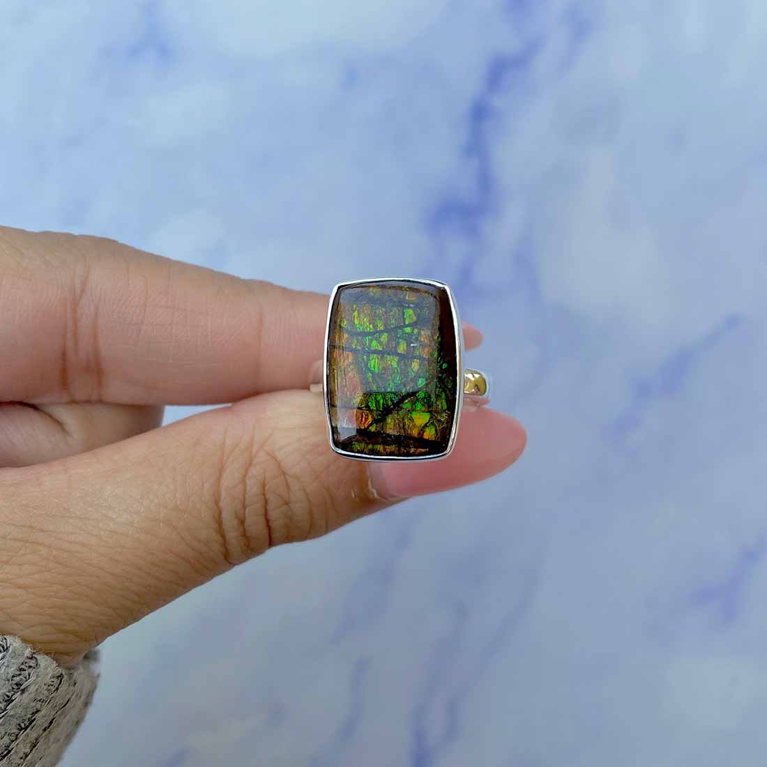 Ammolite Adjustable Ring-(AML-R-98.)