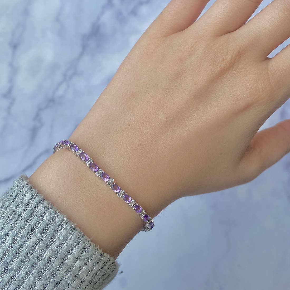 Amethyst & White Topaz Bracelet-(AMT-SB-111.)