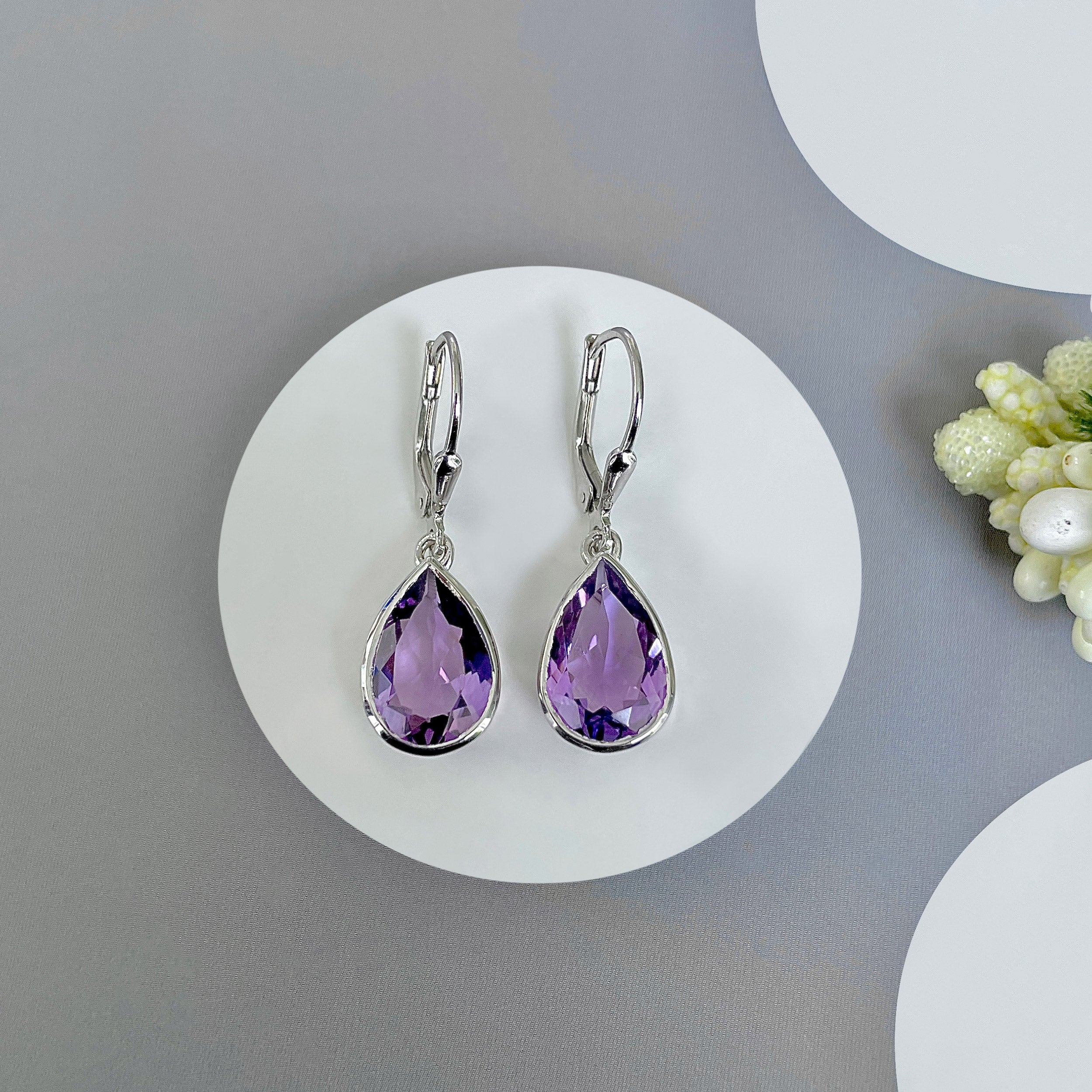 Amethyst Leverback Earring-(AMT-SE-1252.)