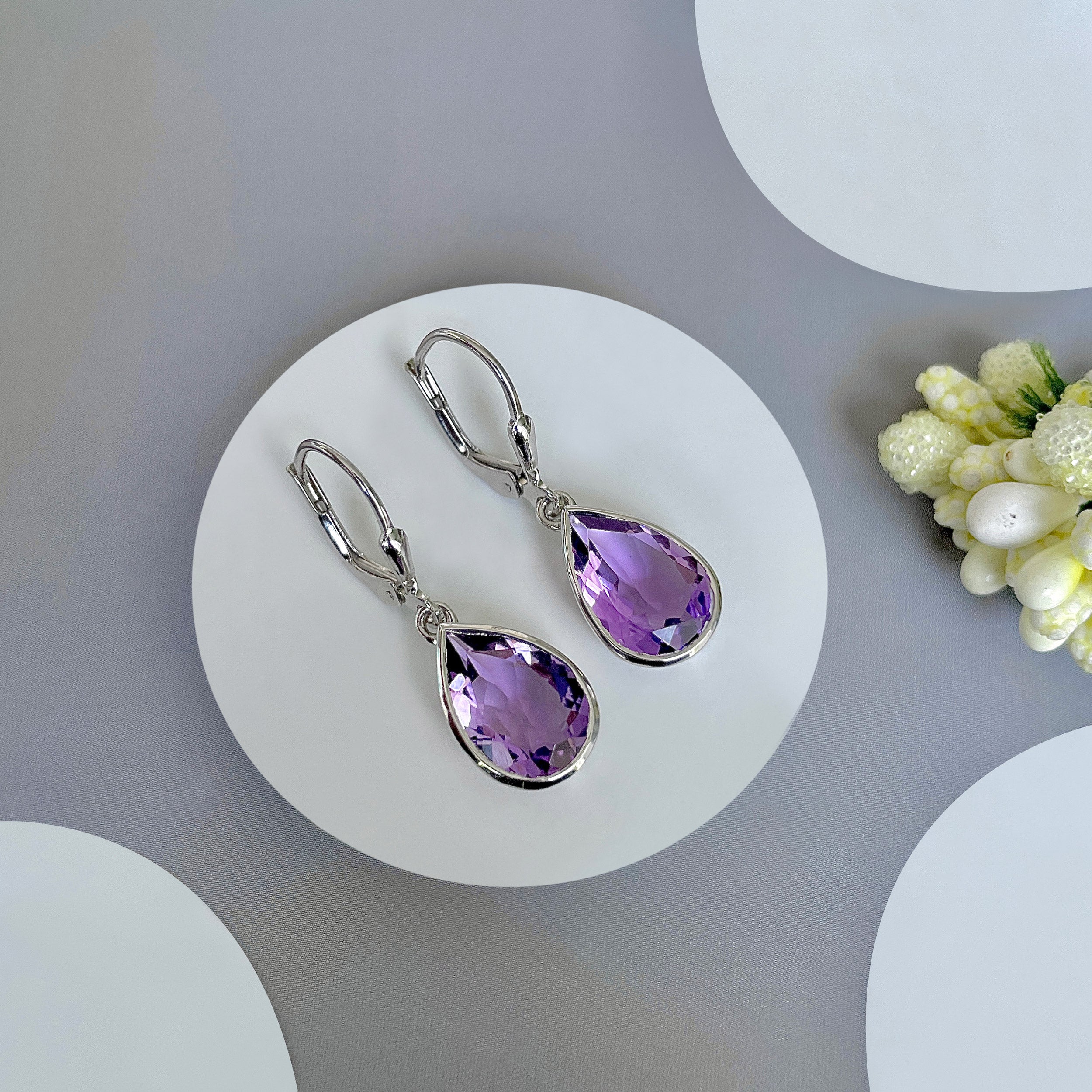 Amethyst Leverback Earring-(AMT-SE-1252.)