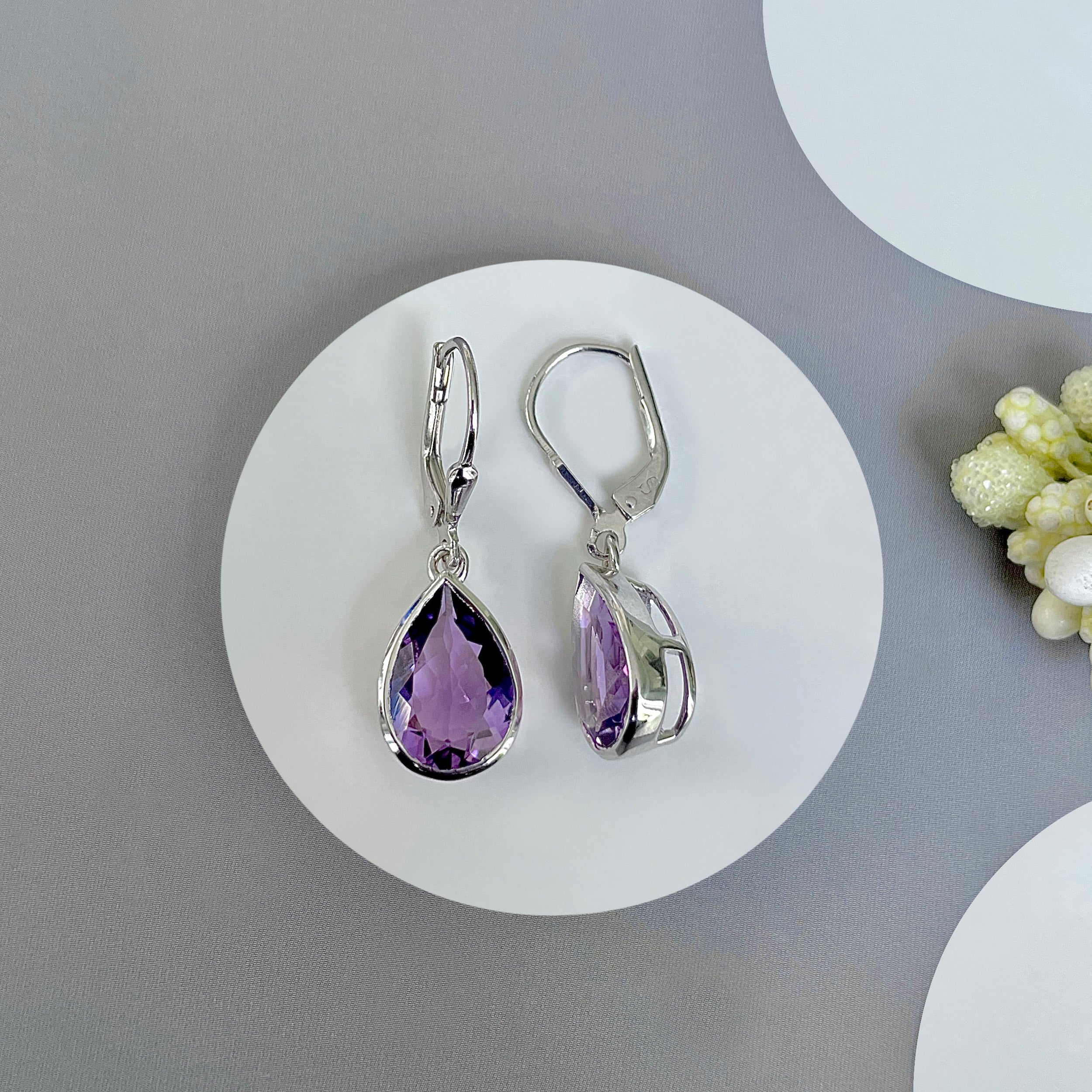 Amethyst Leverback Earring-(AMT-SE-1252.)