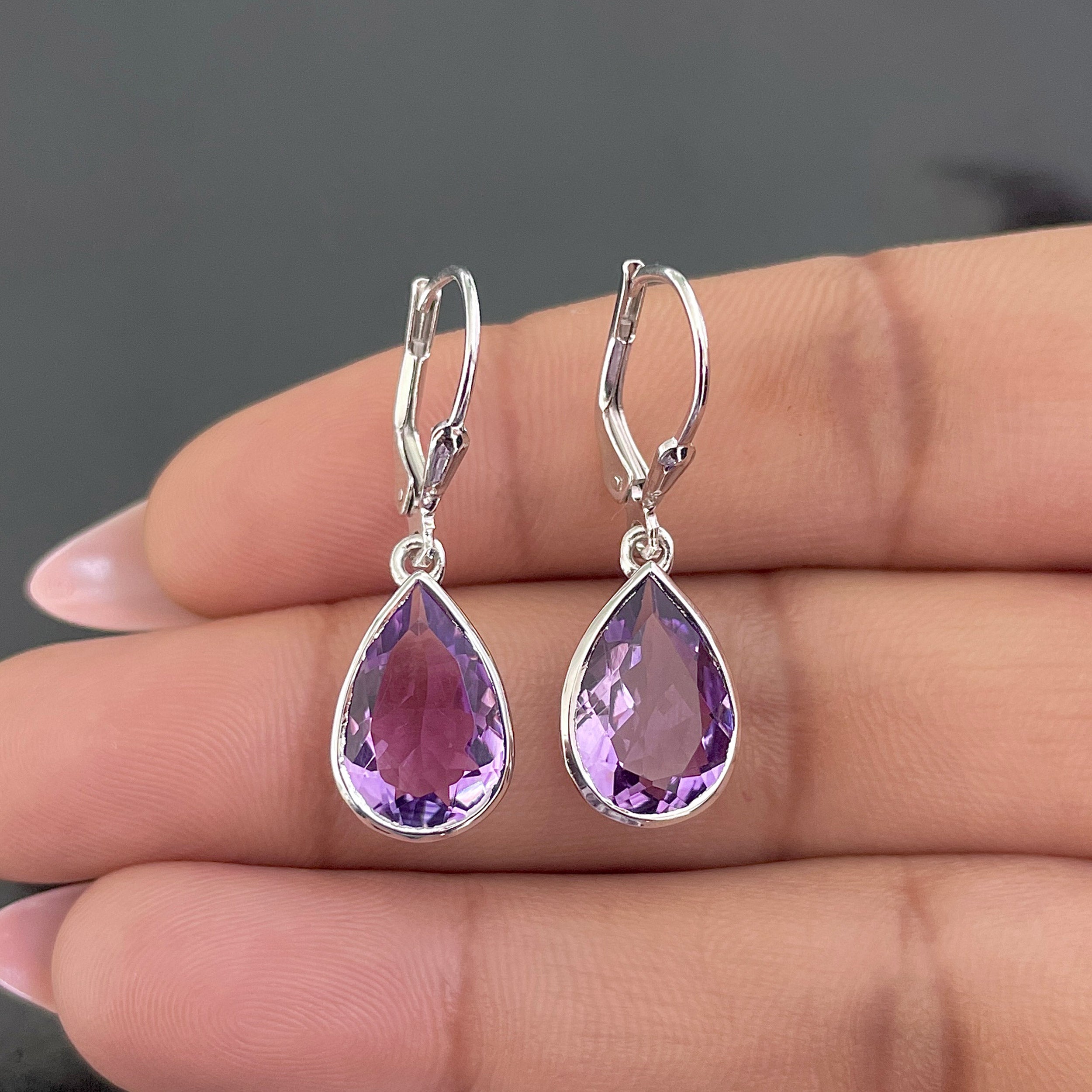 Amethyst Leverback Earring-(AMT-SE-1252.)