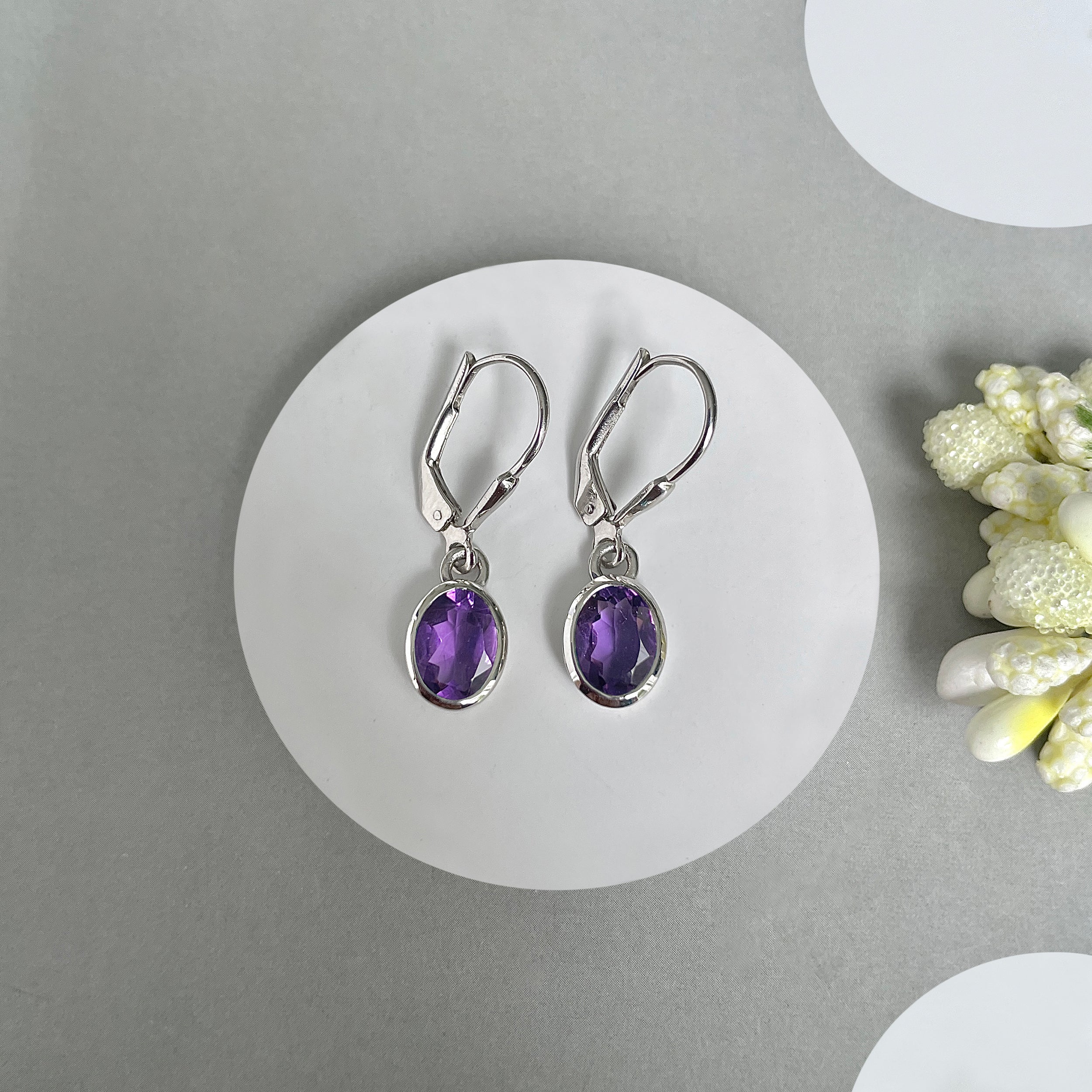 Amethyst Leverback Earrings-(AMT-SE-547.)