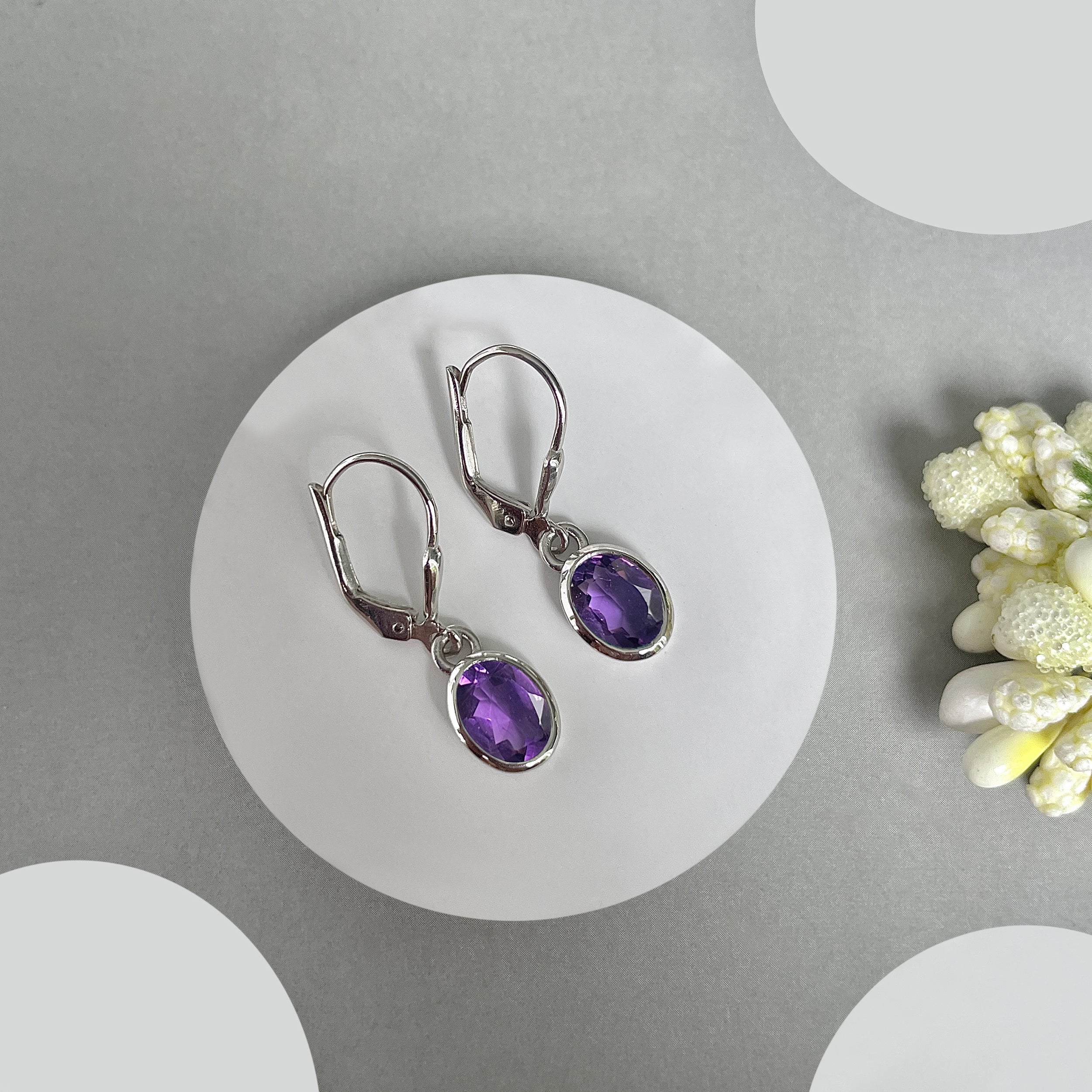 Amethyst Leverback Earrings-(AMT-SE-547.)