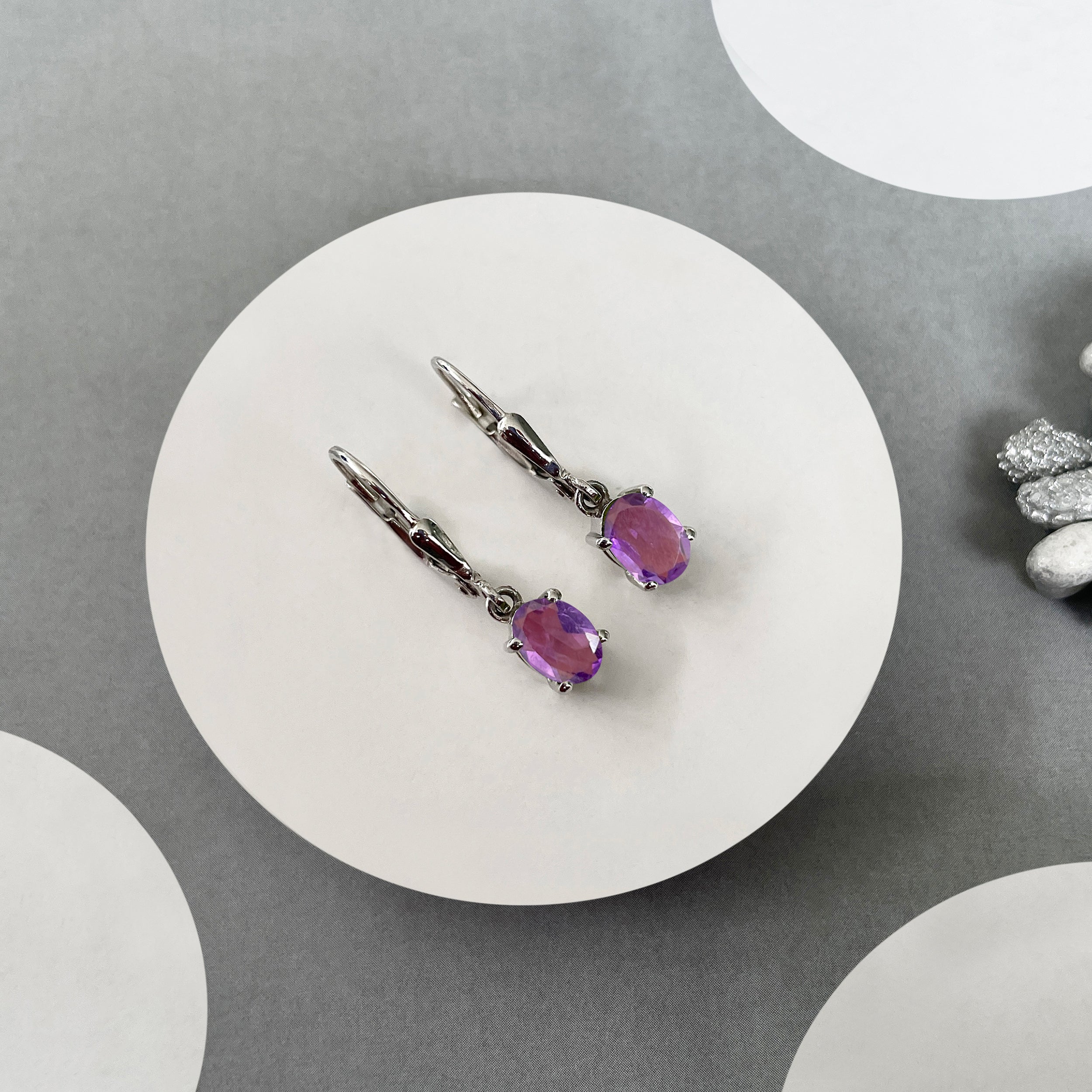 Amethyst Leverback Earring-(AMT-SE-670)