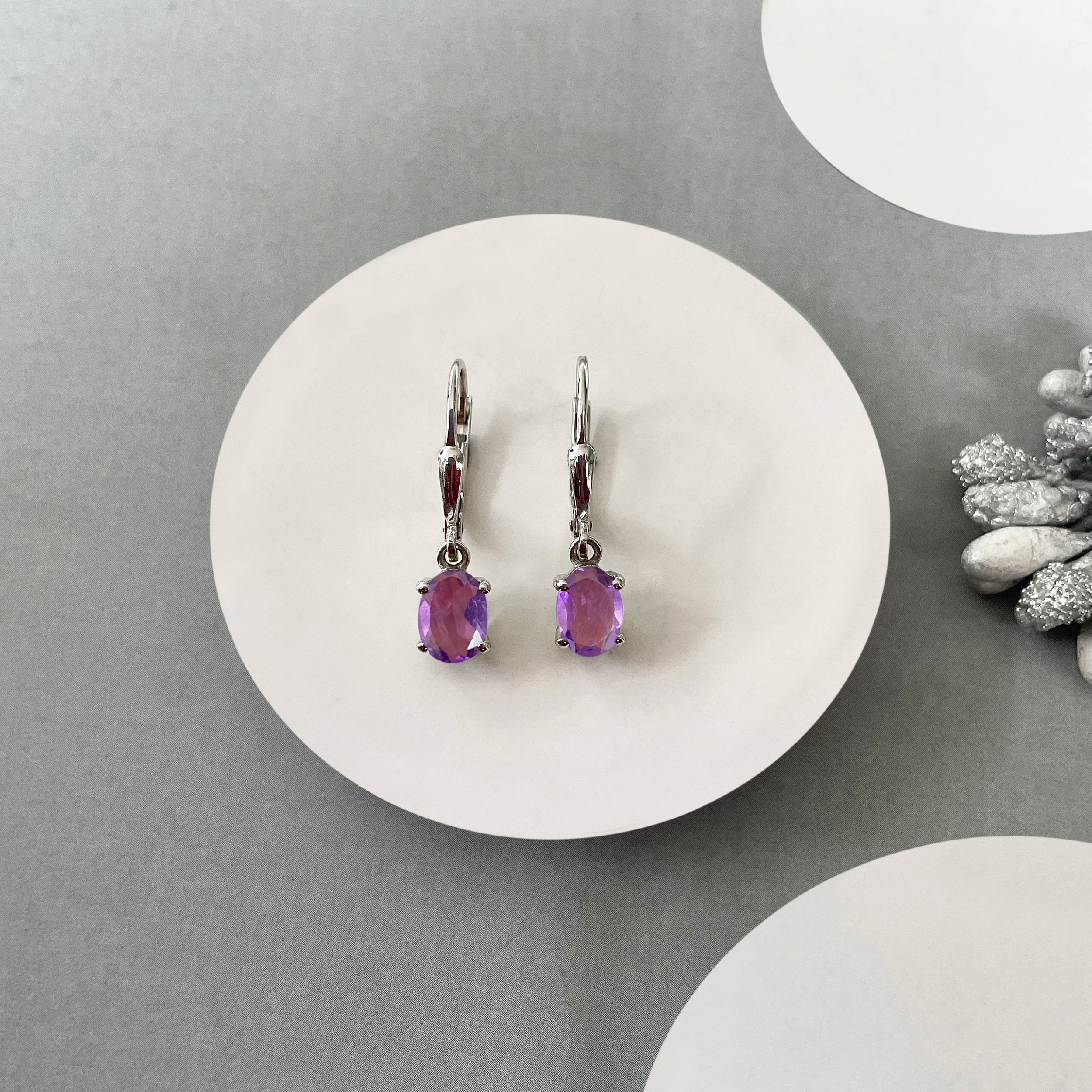 Amethyst Leverback Earring-(AMT-SE-670.)