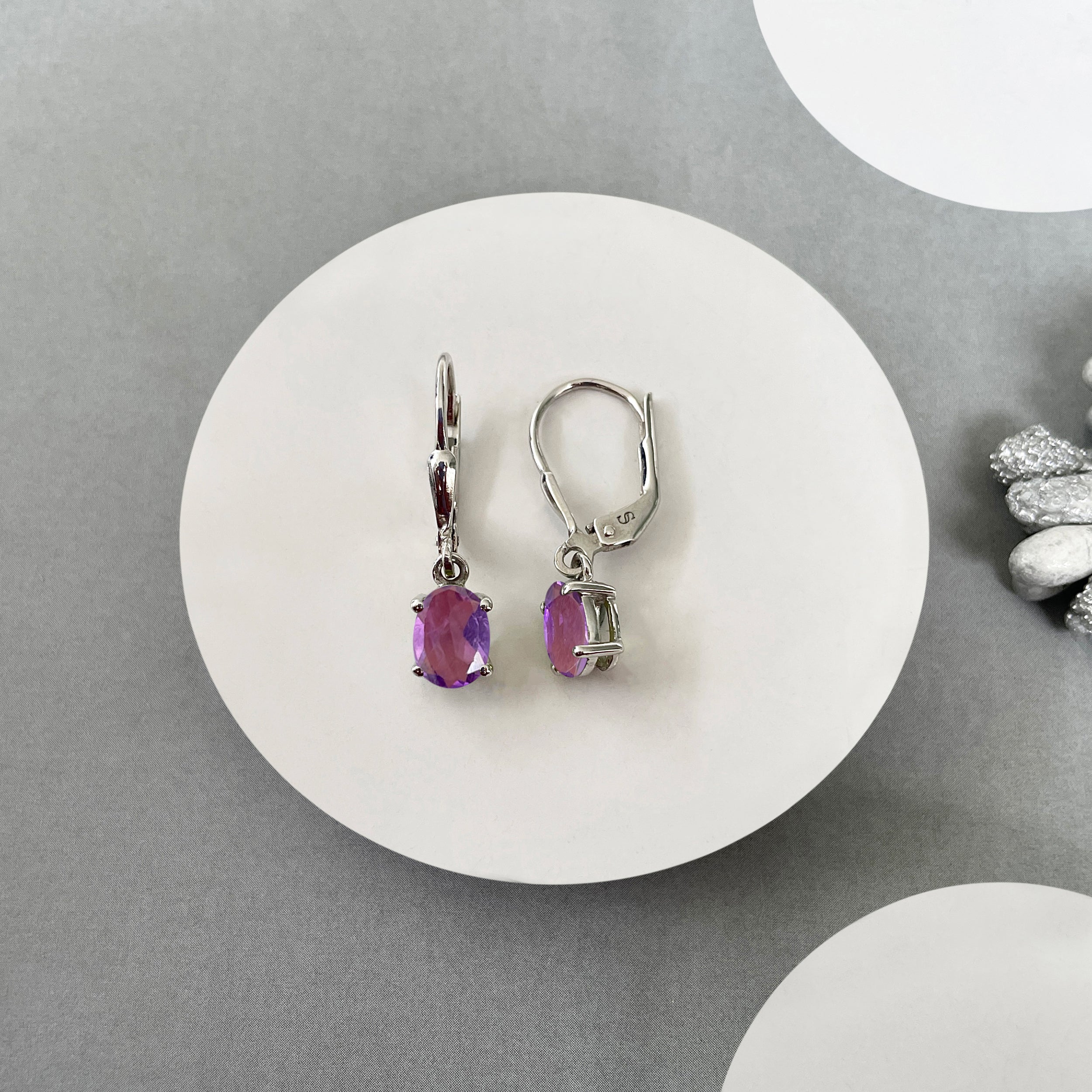 Amethyst Leverback Earring-(AMT-SE-670)