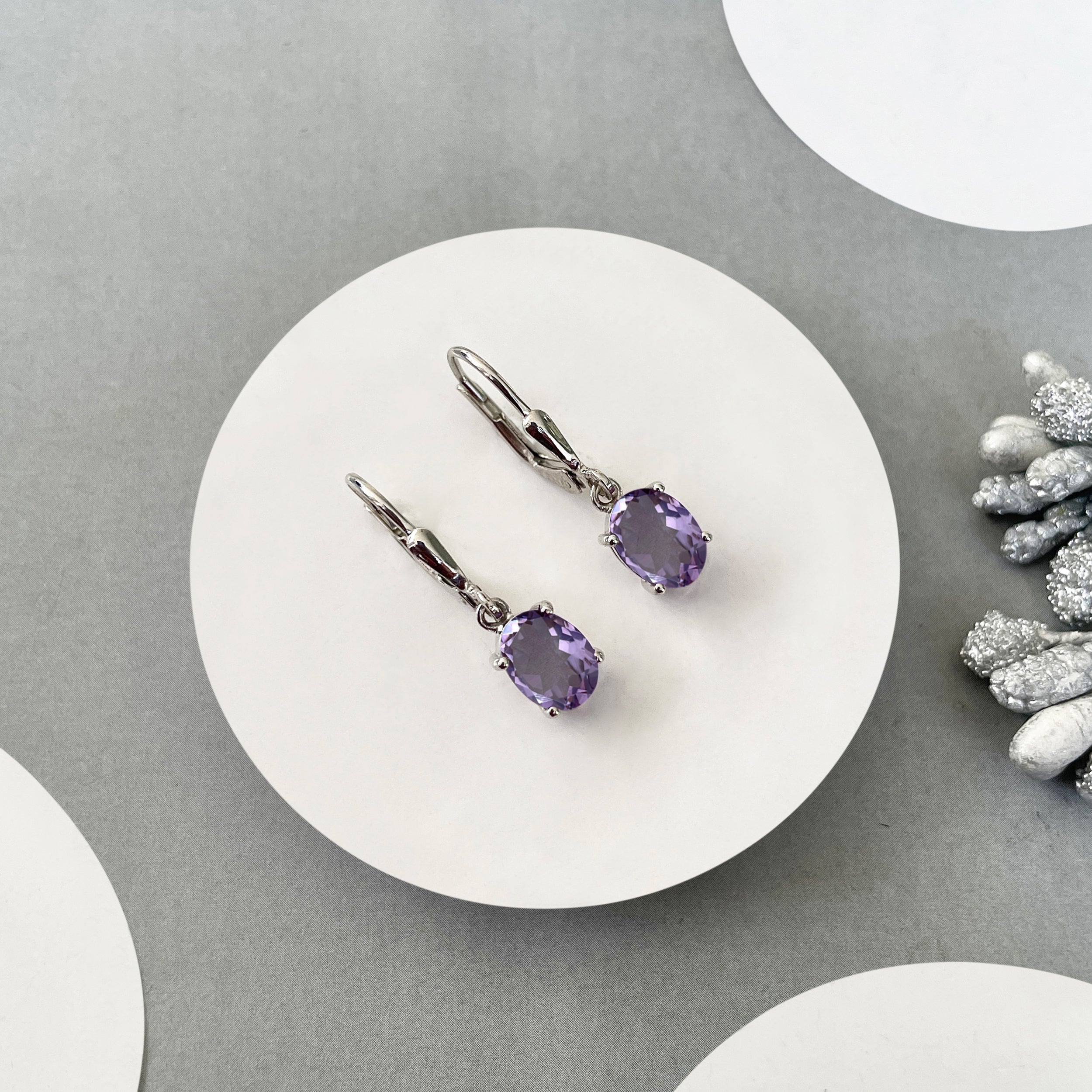 Amethyst Leverback Earring-(AMT-SE-673.)