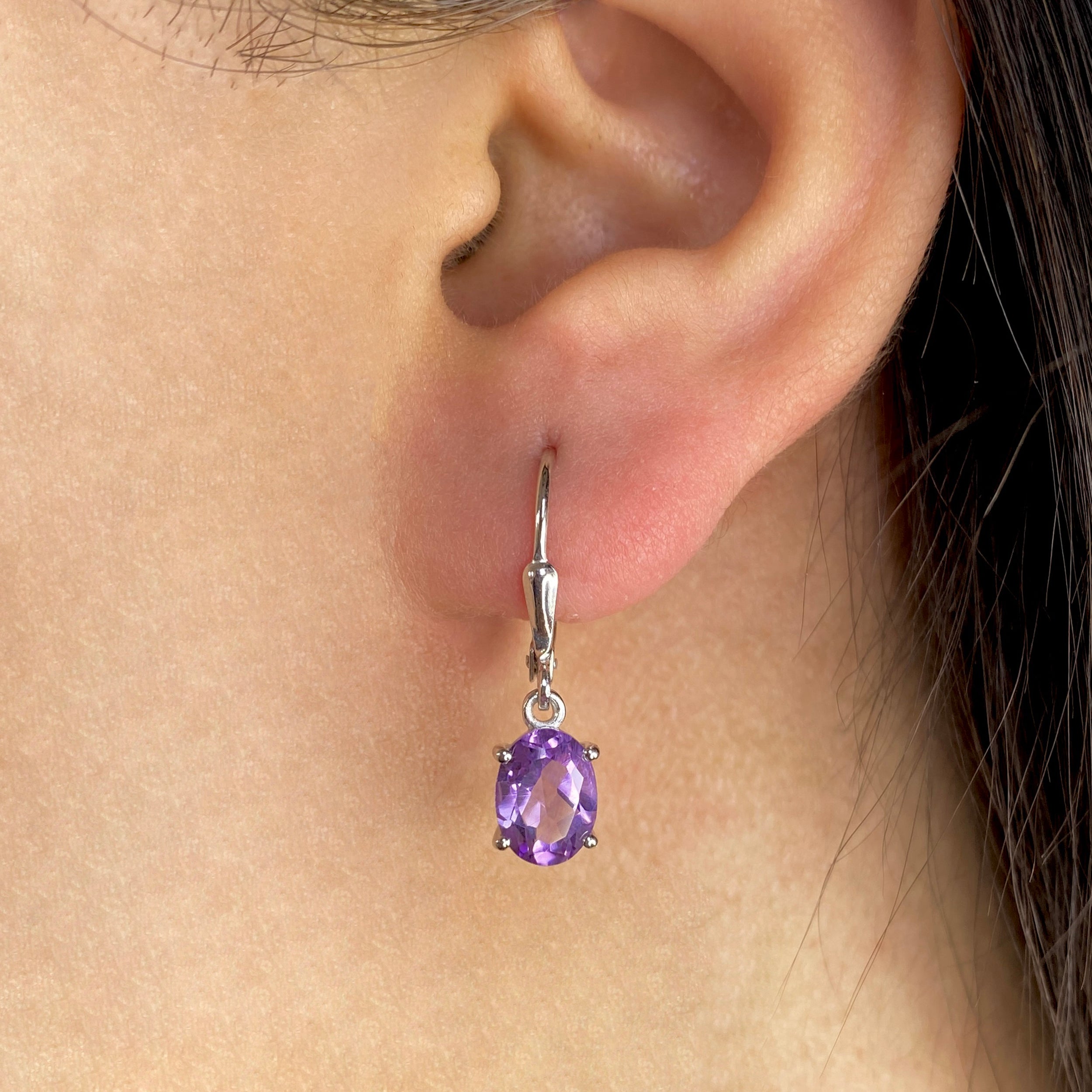 Amethyst Leverback Earrings-(AMT-SE-673.)