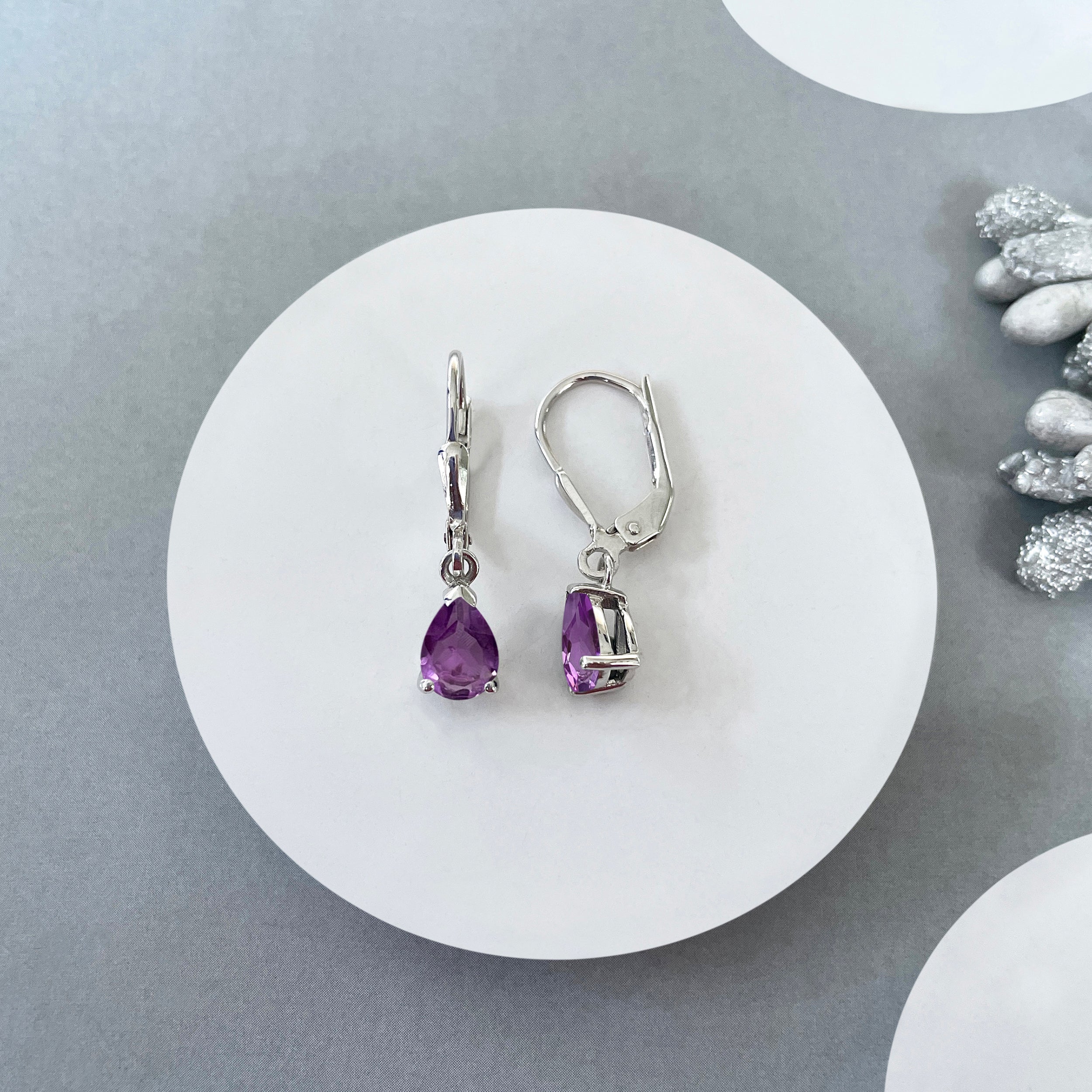Amethyst Leverback Earrings-(AMT-SE-676.)