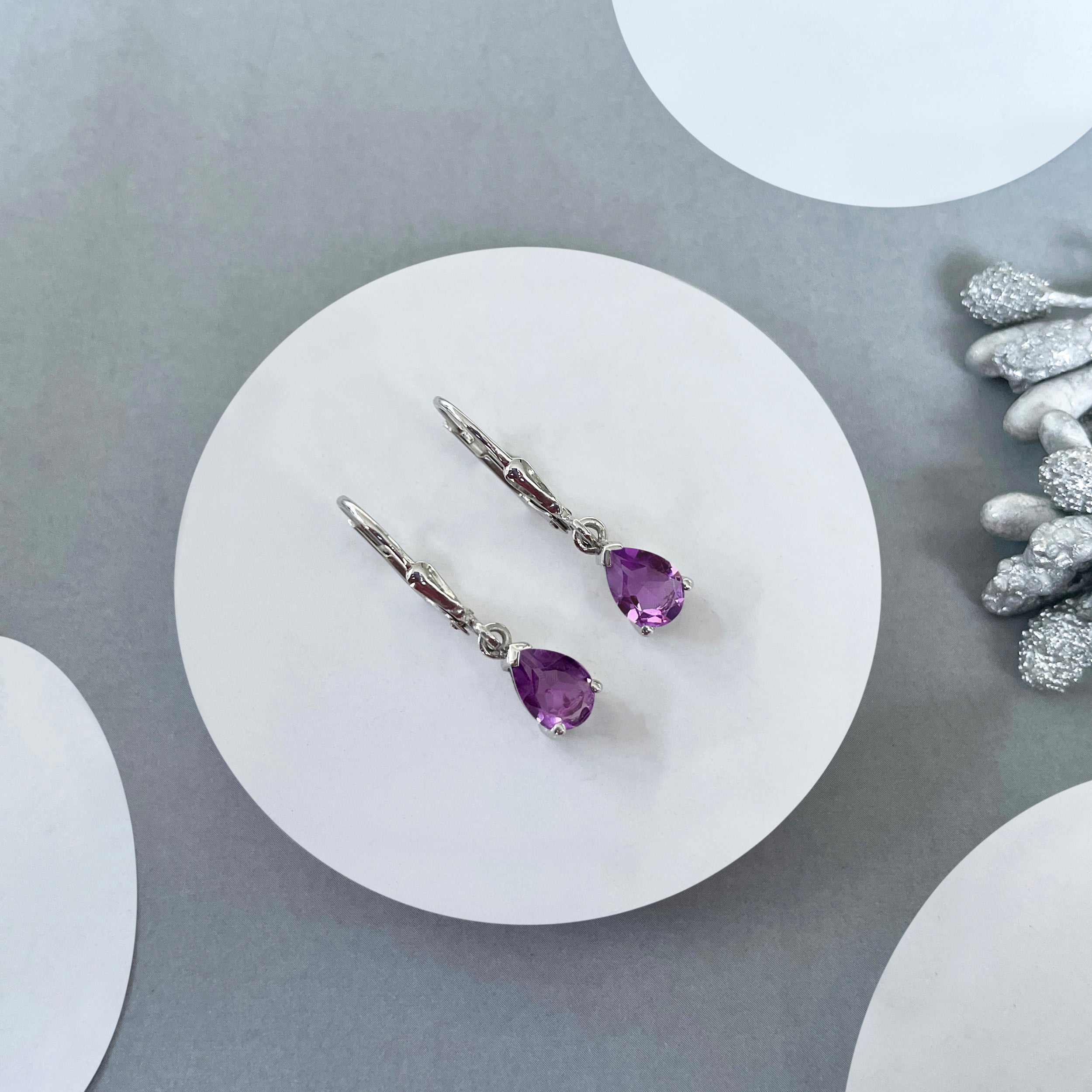 Amethyst Leverback Earrings-(AMT-SE-676.)