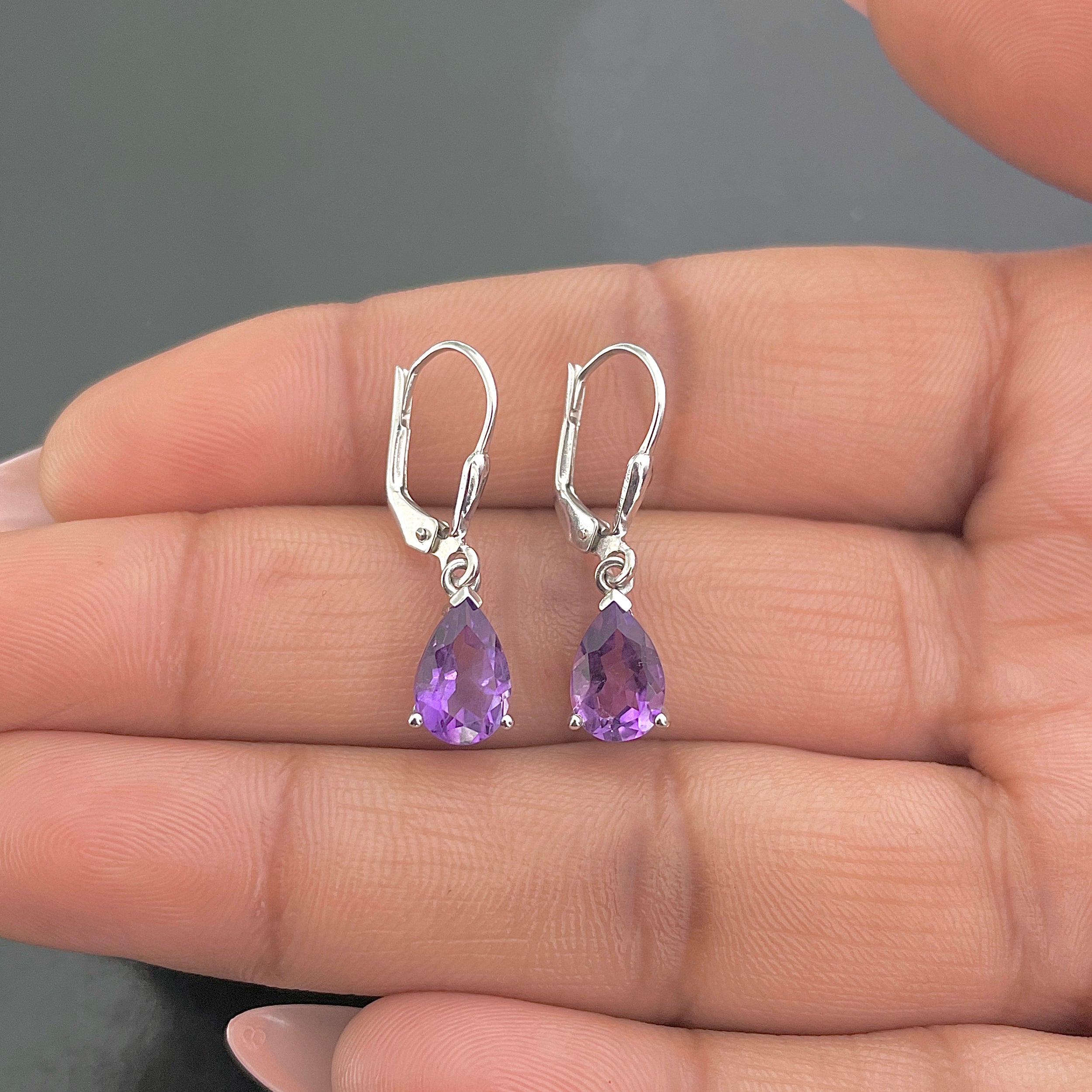 Amethyst Leverback Earrings-(AMT-SE-677.)