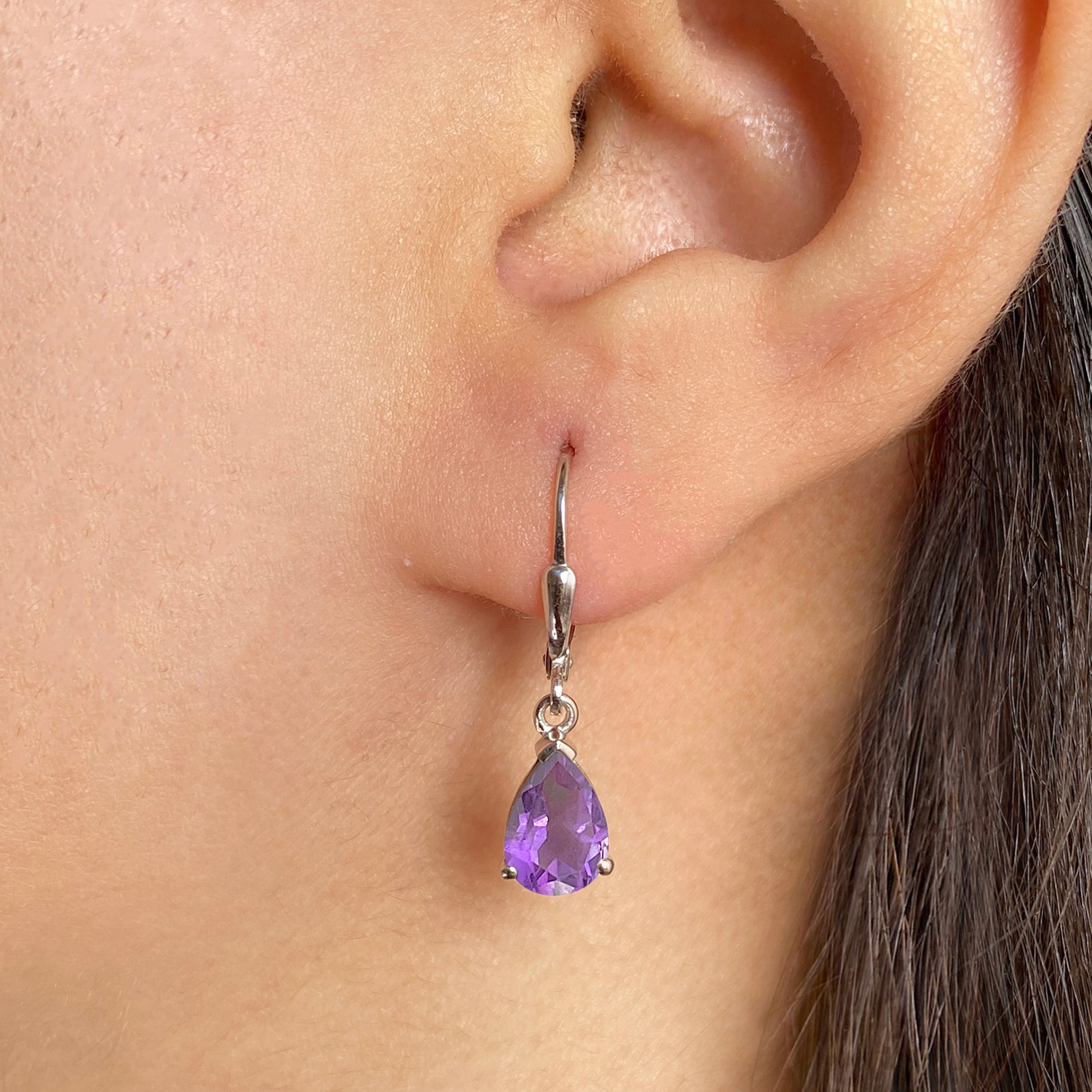 Amethyst Leverback Earrings-(AMT-SE-677.)