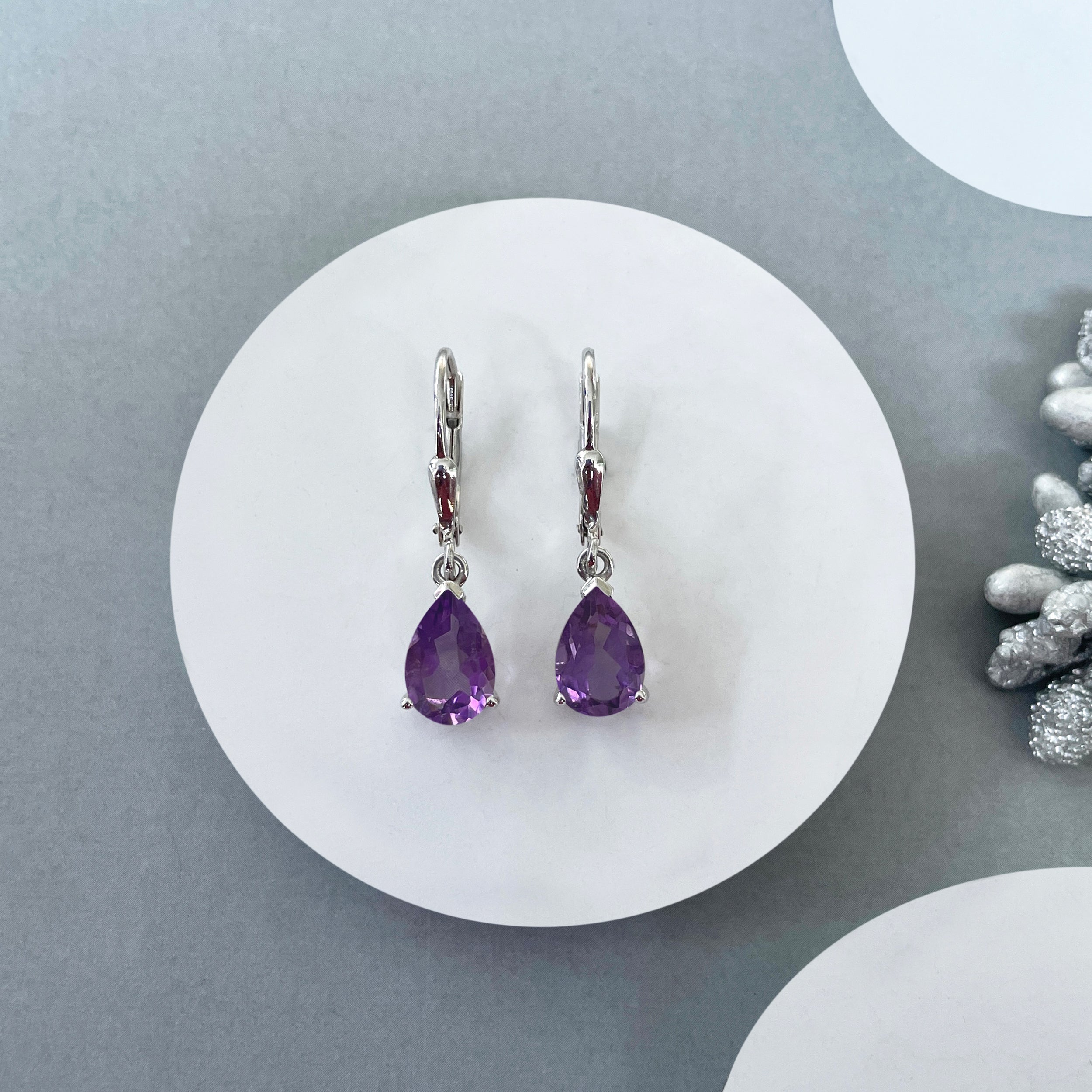 Amethyst Leverback Earrings-(AMT-SE-677.)