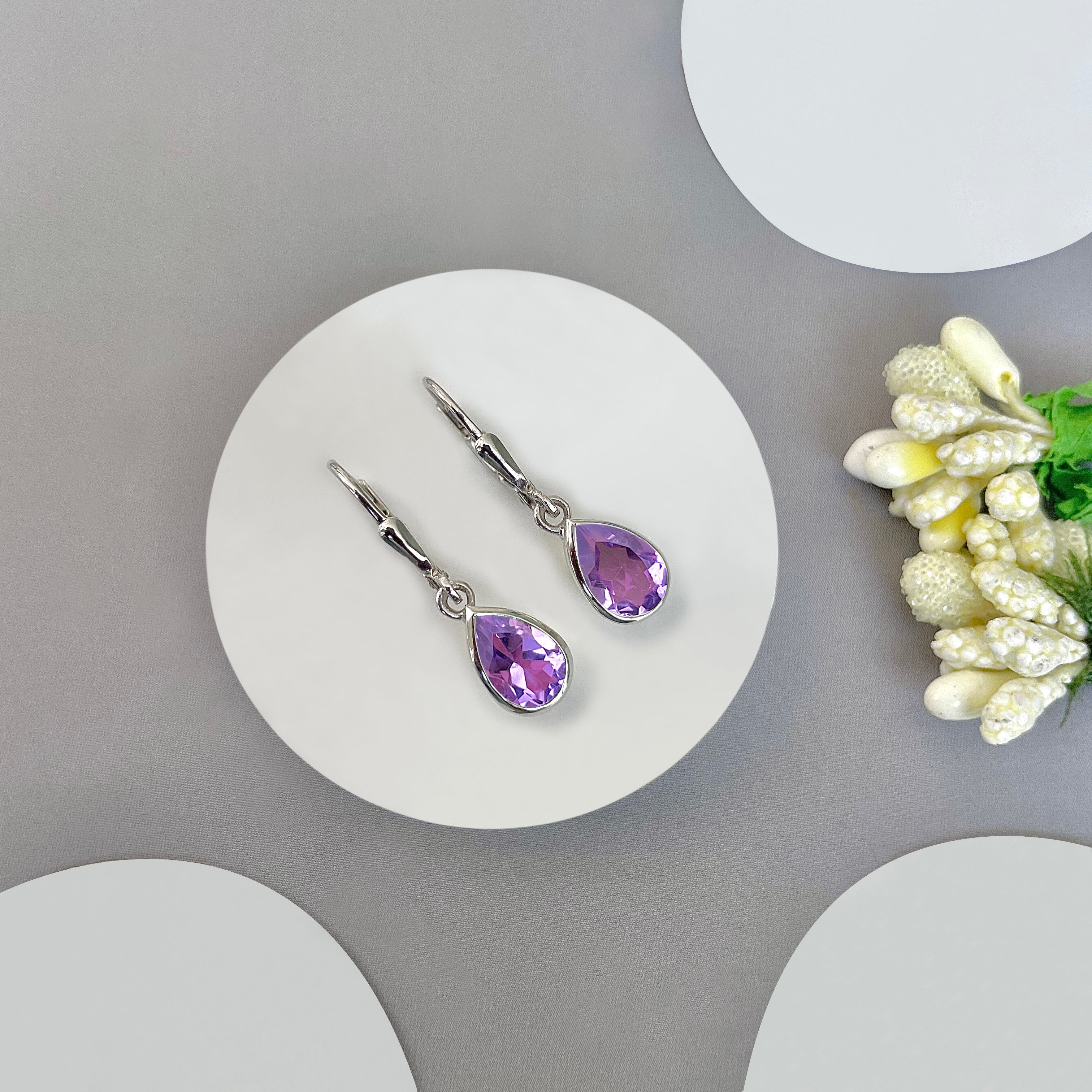 Amethyst Leverback Earring-(AMT-SE-679.)
