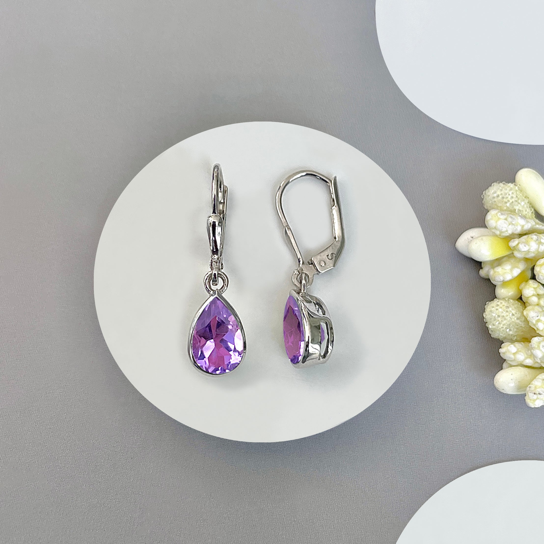 Amethyst Leverback Earring-(AMT-SE-679.)