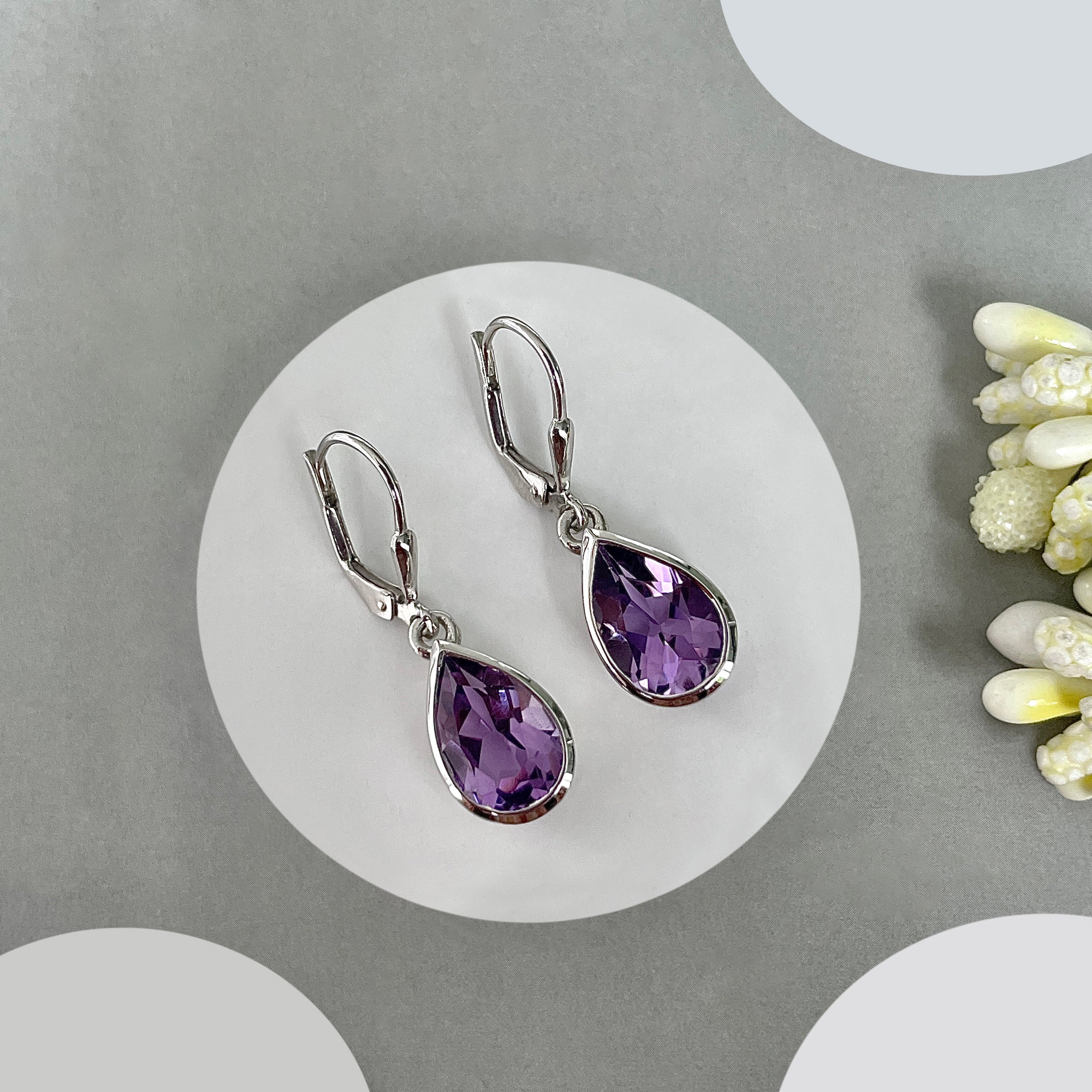 Amethyst Leverback Earrings-(AMT-SE-707.)