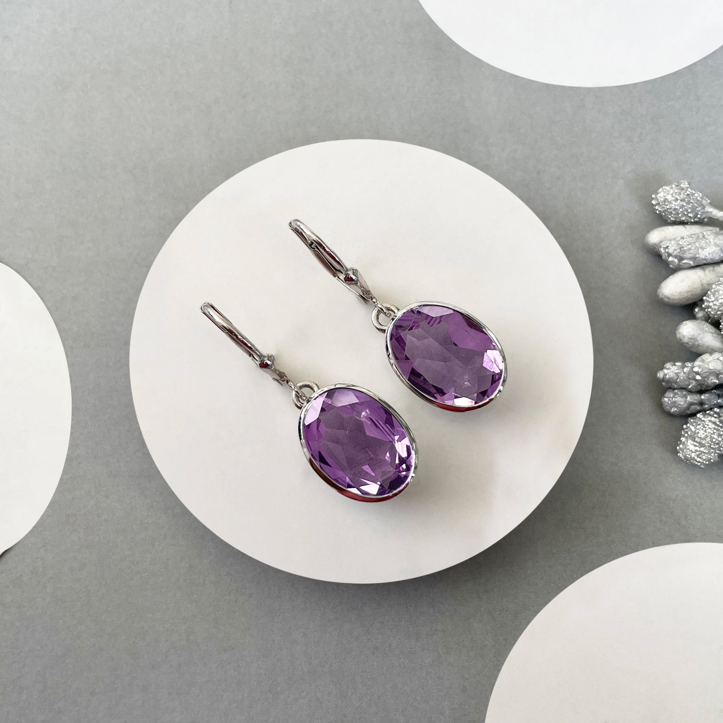 Amethyst Leverback Earrings-(AMT-SE-709.)