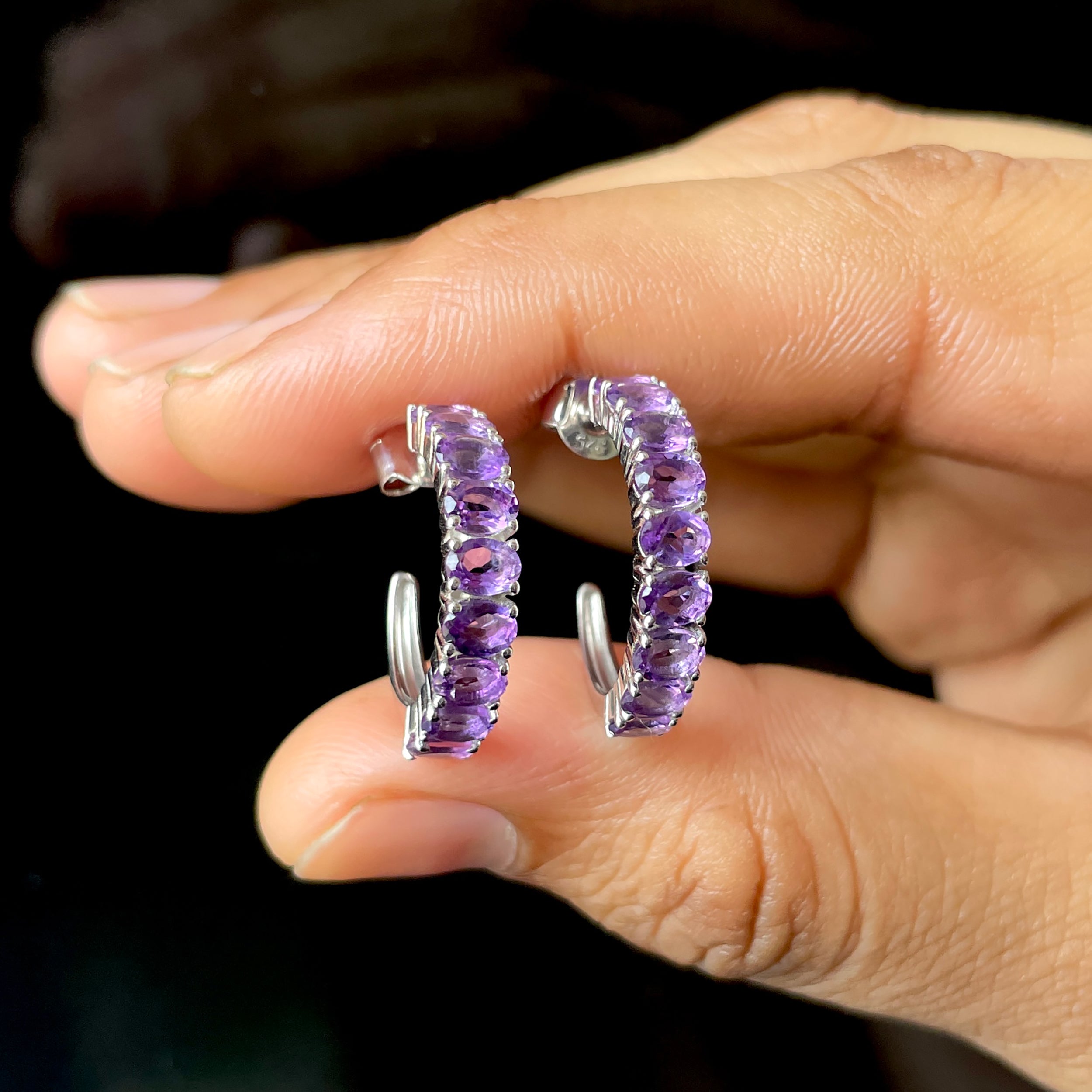 Amethyst Hoop Earrings-(AMT-SE-975.)