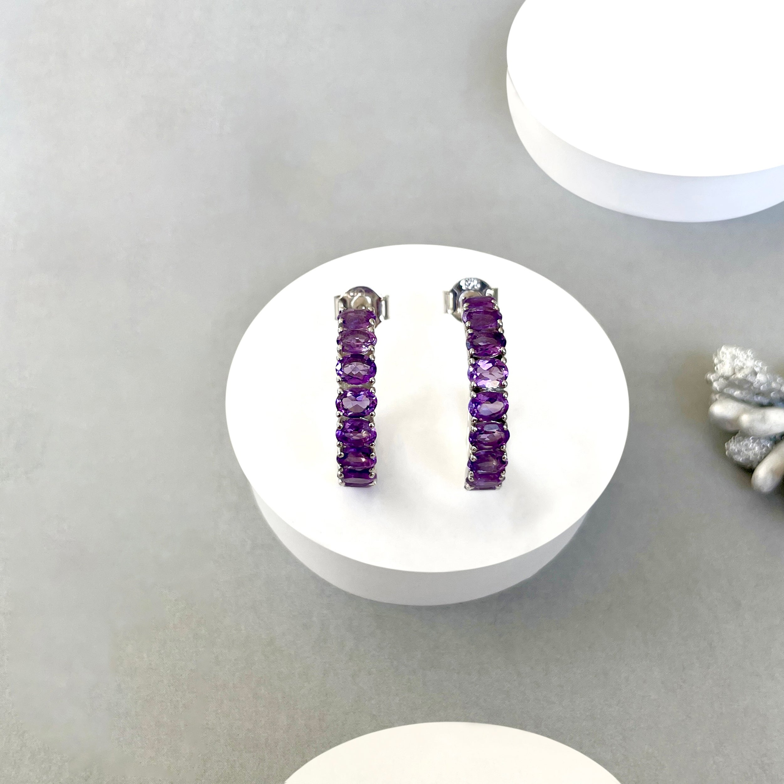Amethyst Hoop Earrings-(AMT-SE-975.)