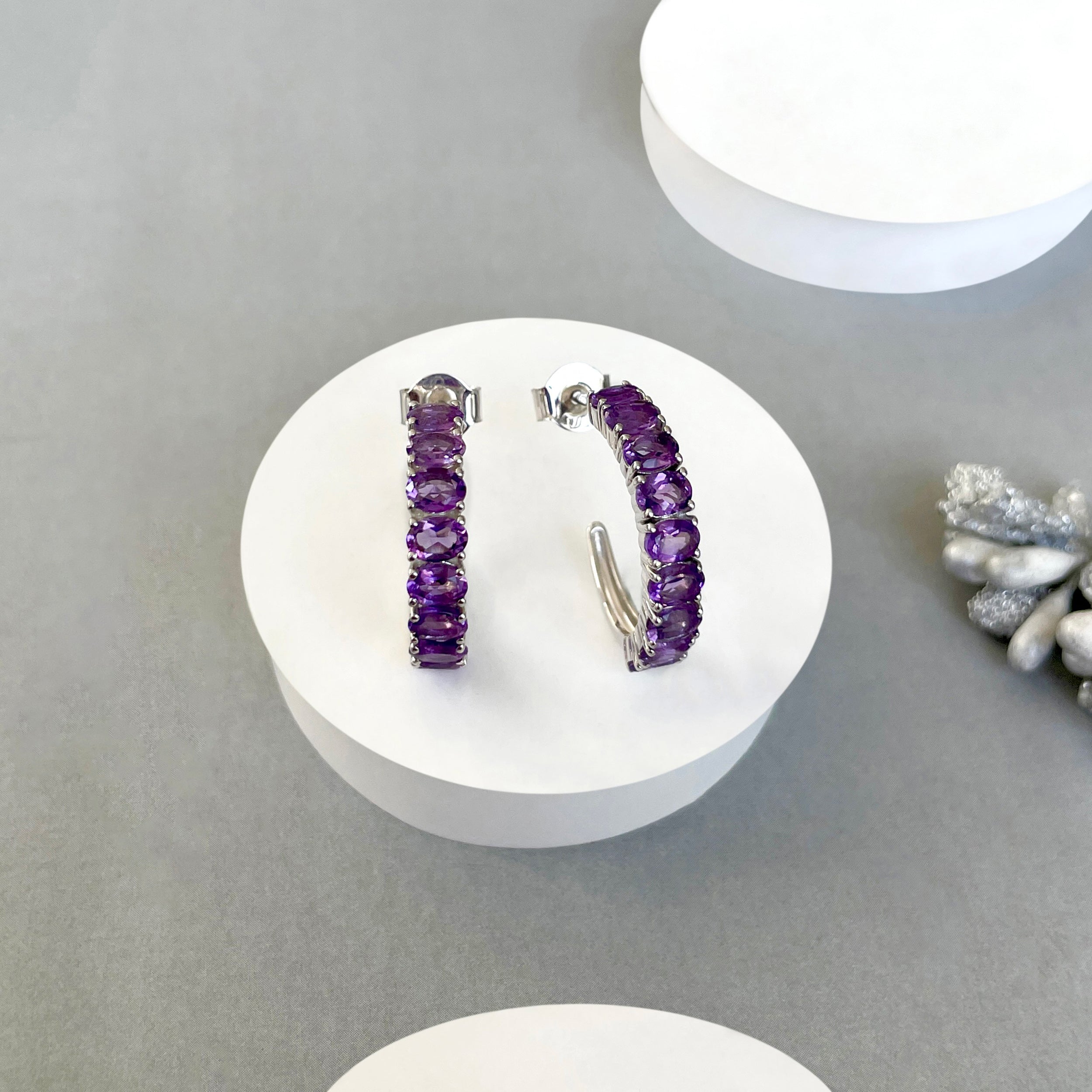 Amethyst Hoop Earrings-(AMT-SE-975.)