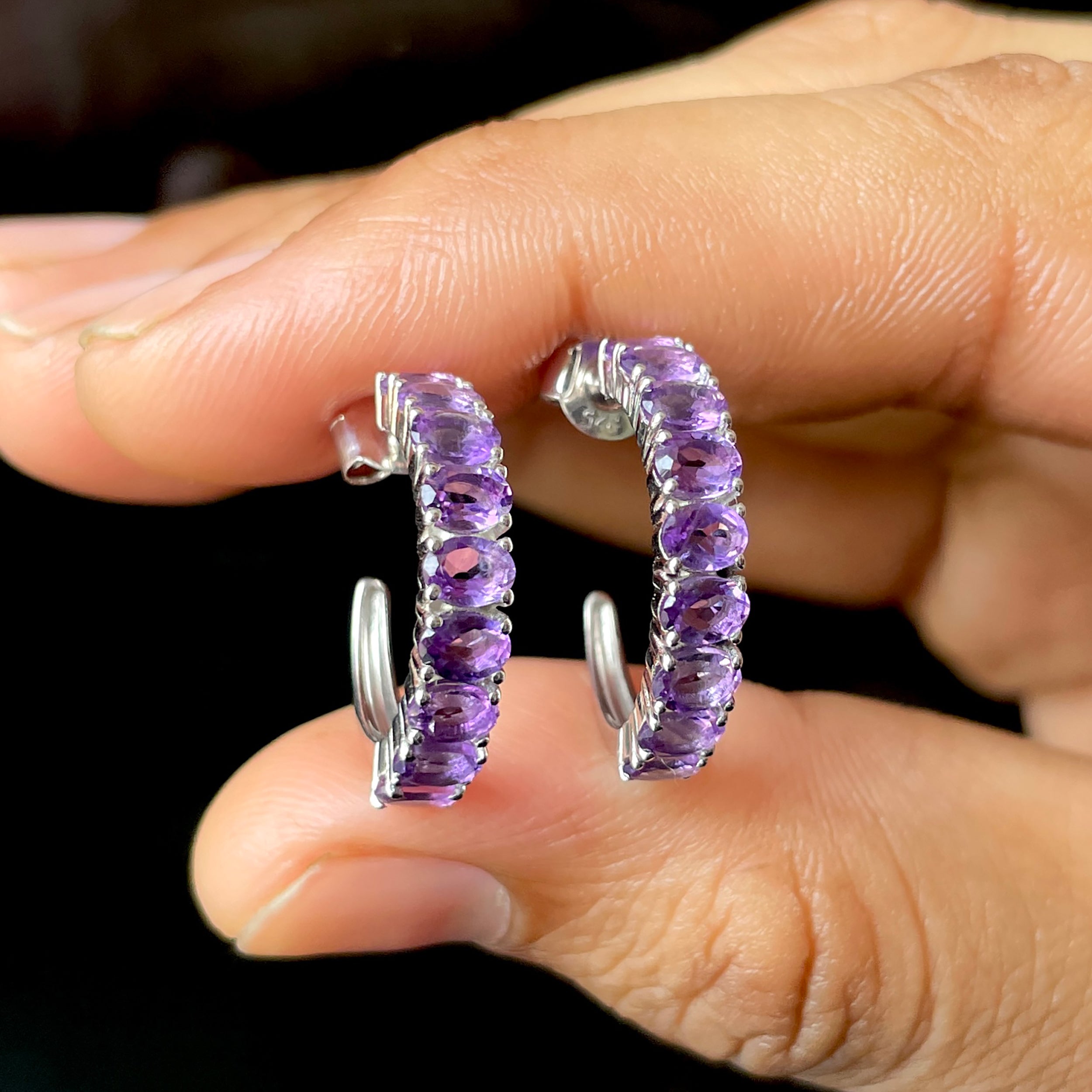 Amethyst Hoop Earrings-(AMT-SE-975.)