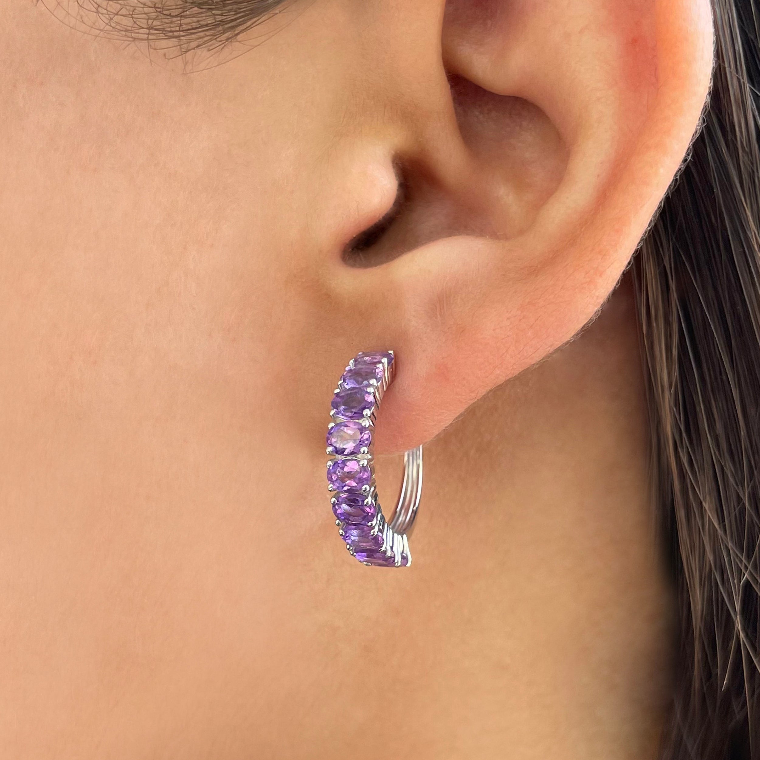 Amethyst Hoop Earrings-(AMT-SE-975.)