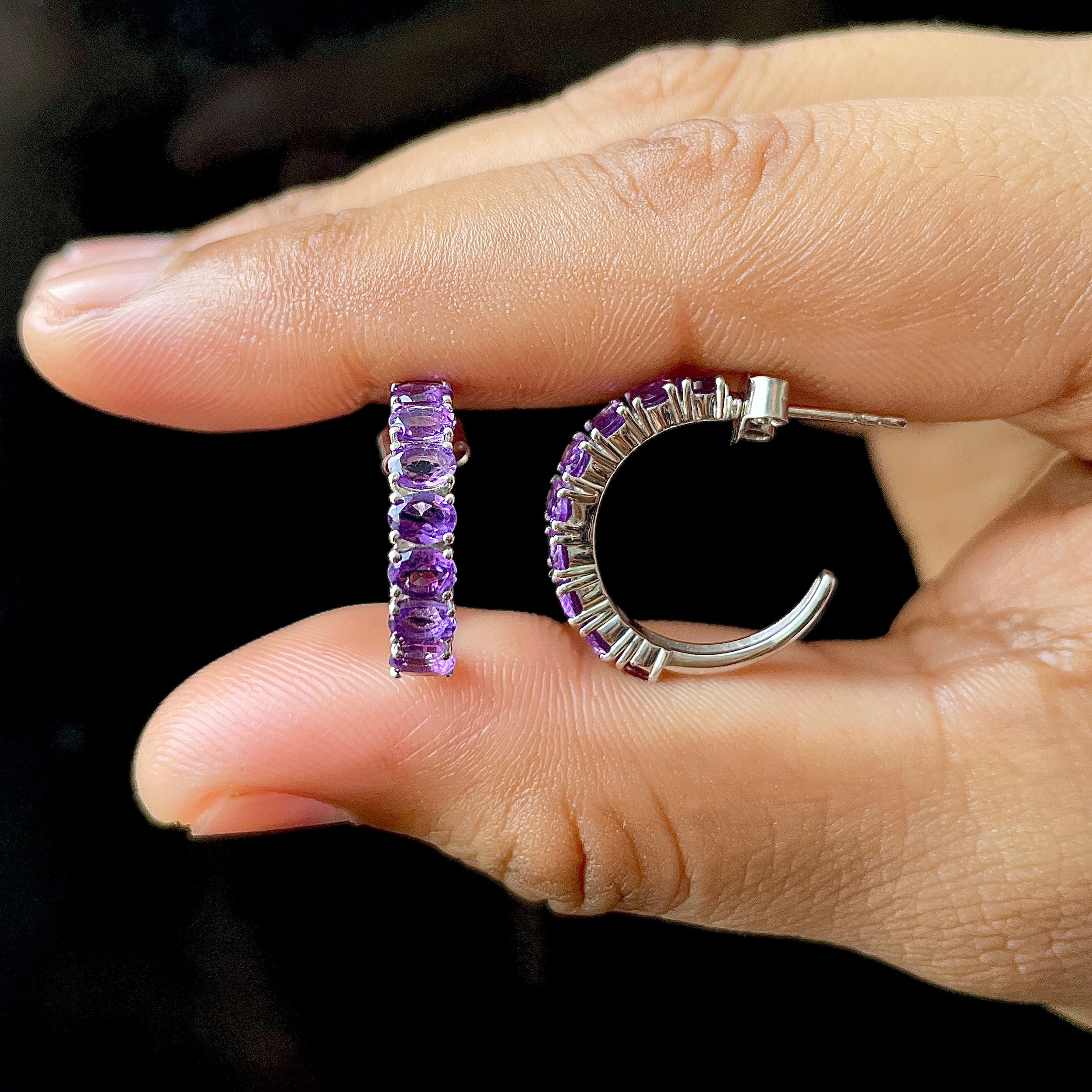 Amethyst Hoop Earrings-(AMT-SE-975.)