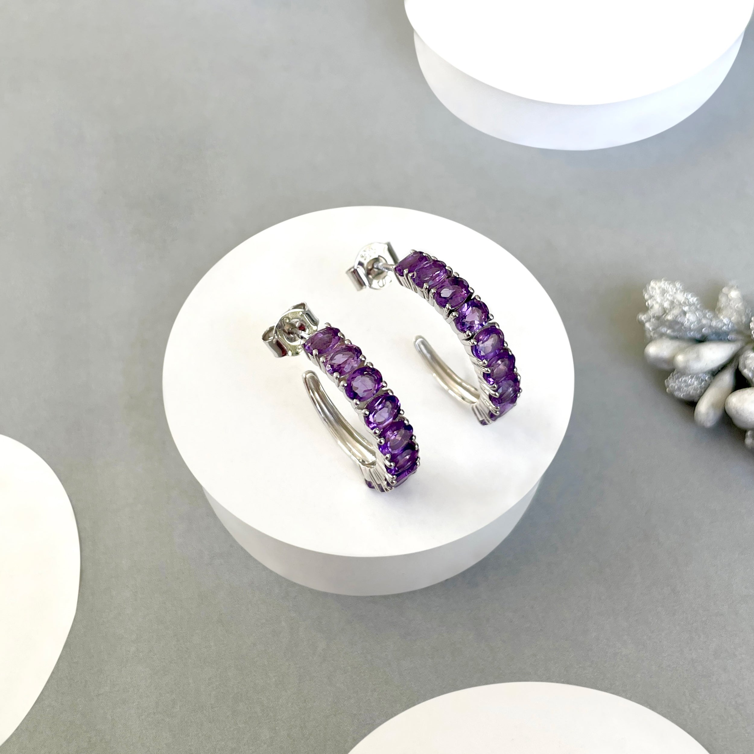 Amethyst Hoop Earrings-(AMT-SE-975.)