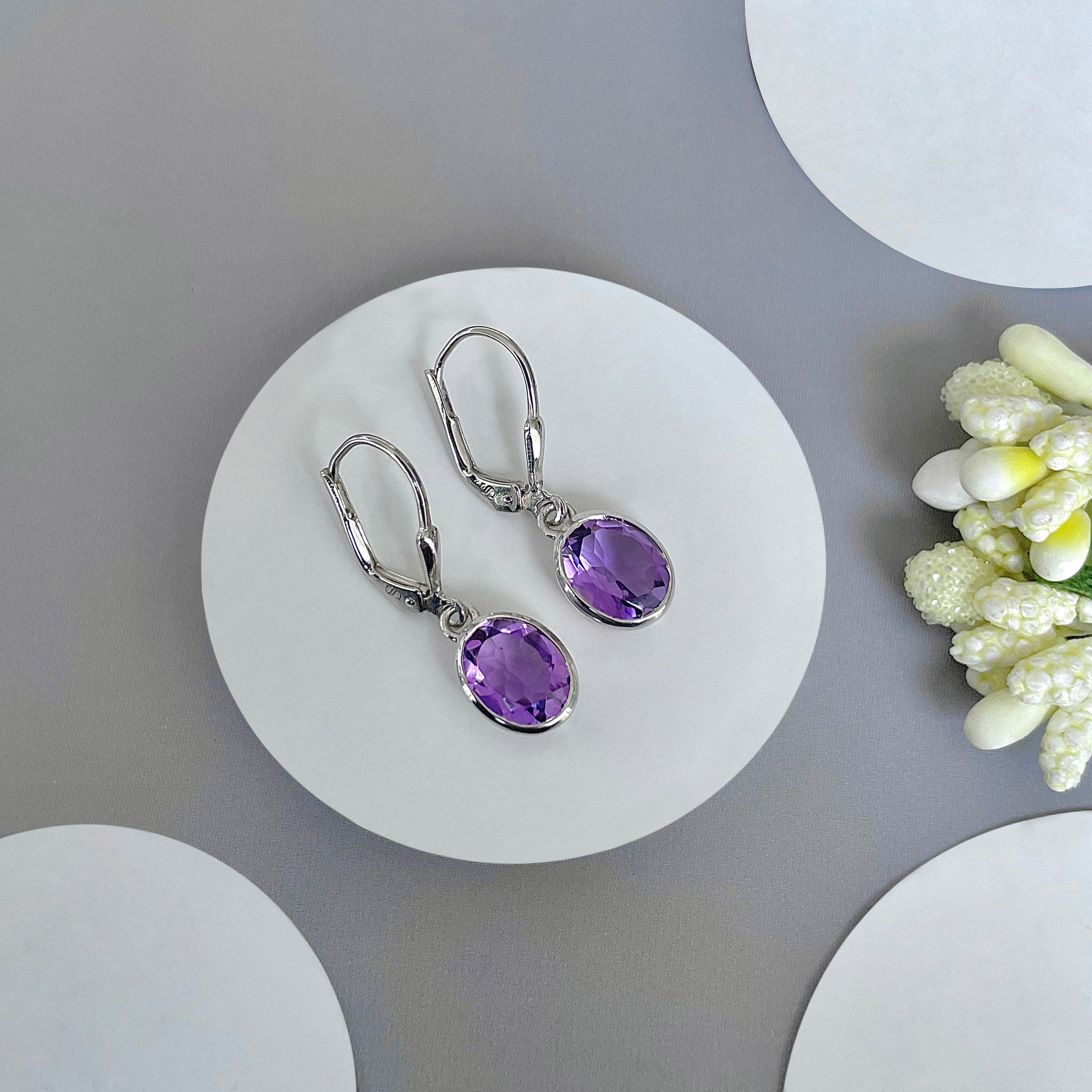 Amethyst Leverback Earring-(AMT-SE-998.)