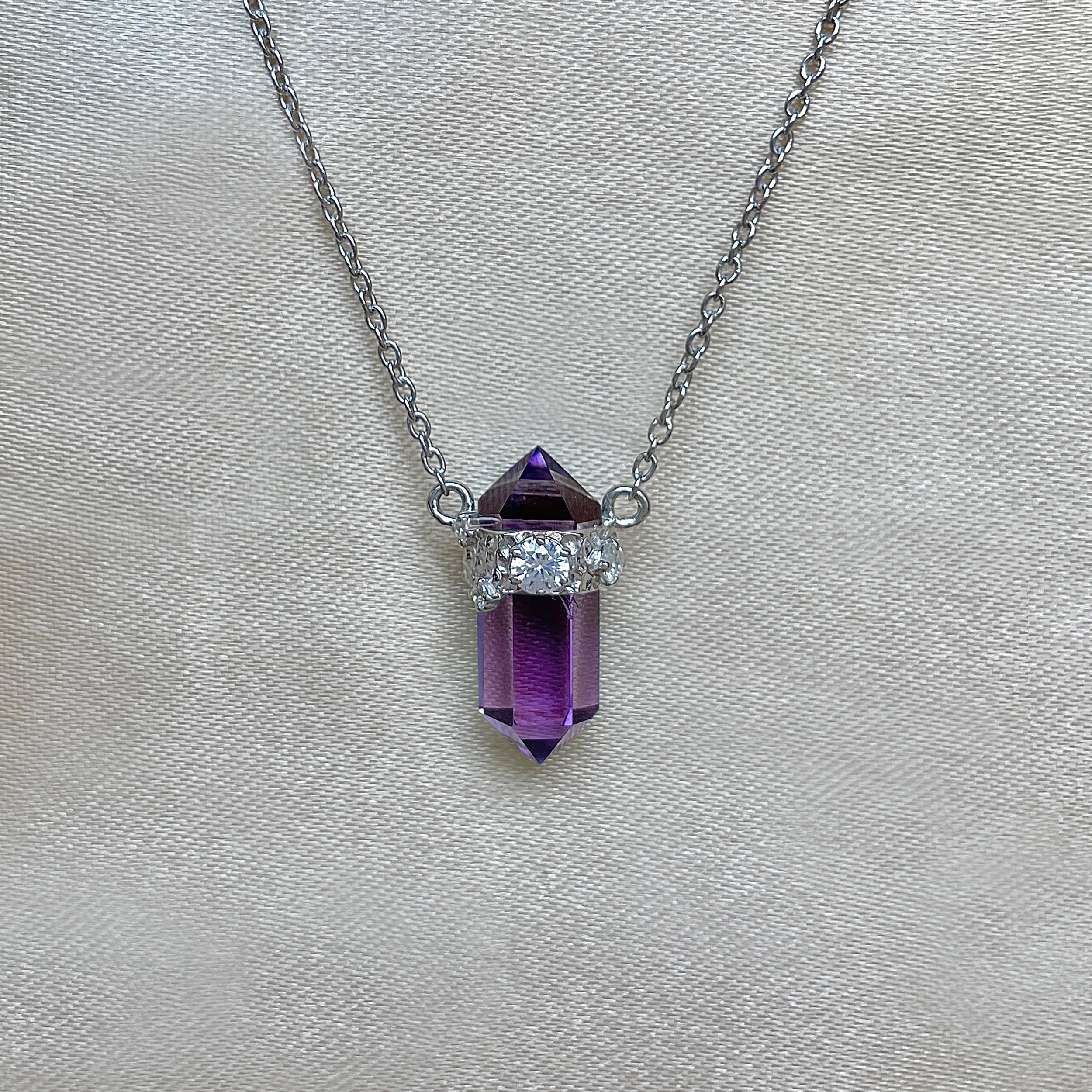 Amethyst & White Topaz Pencil Necklace-(AMT-SN-136.)
