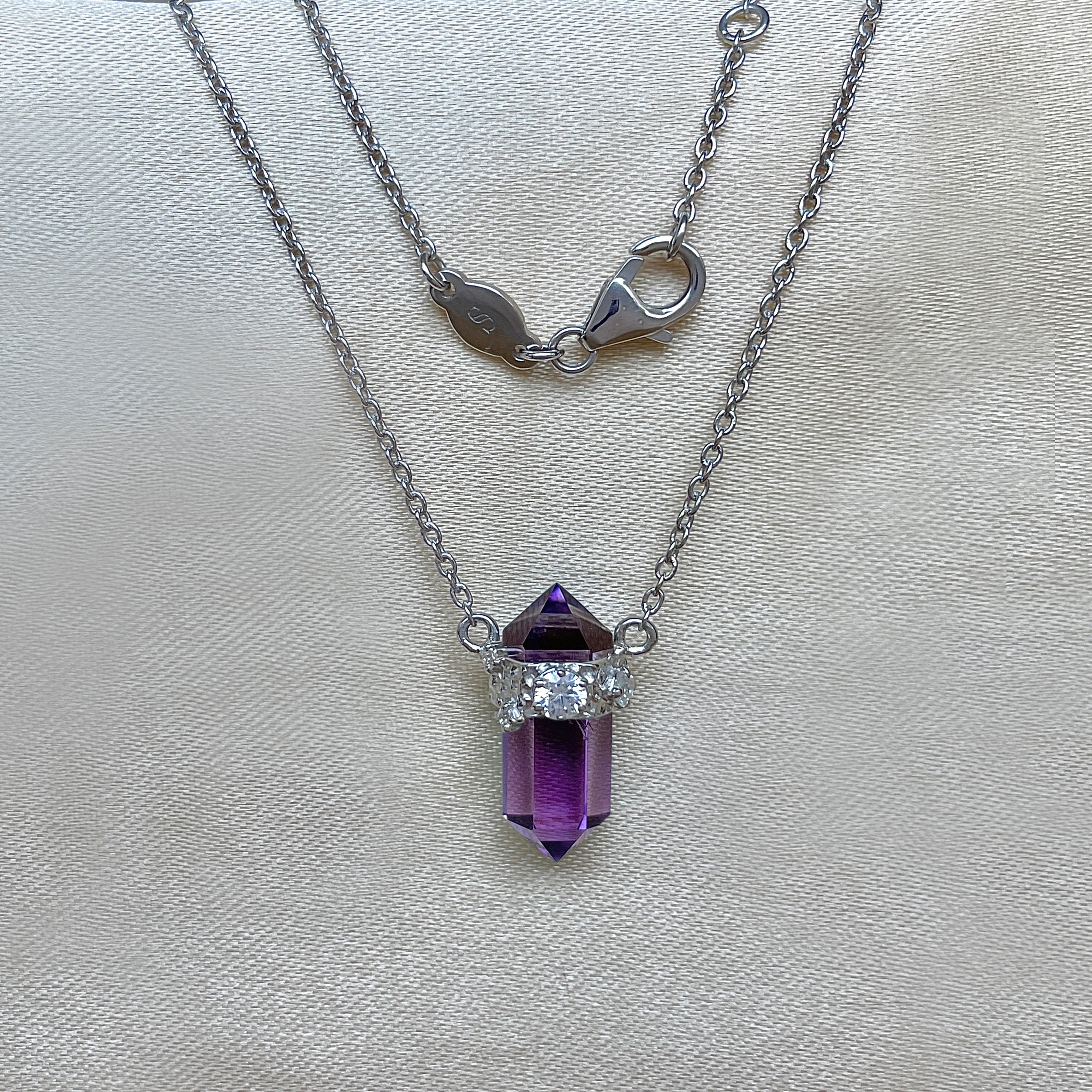 Amethyst & White Topaz Pencil Necklace-(AMT-SN-136.)