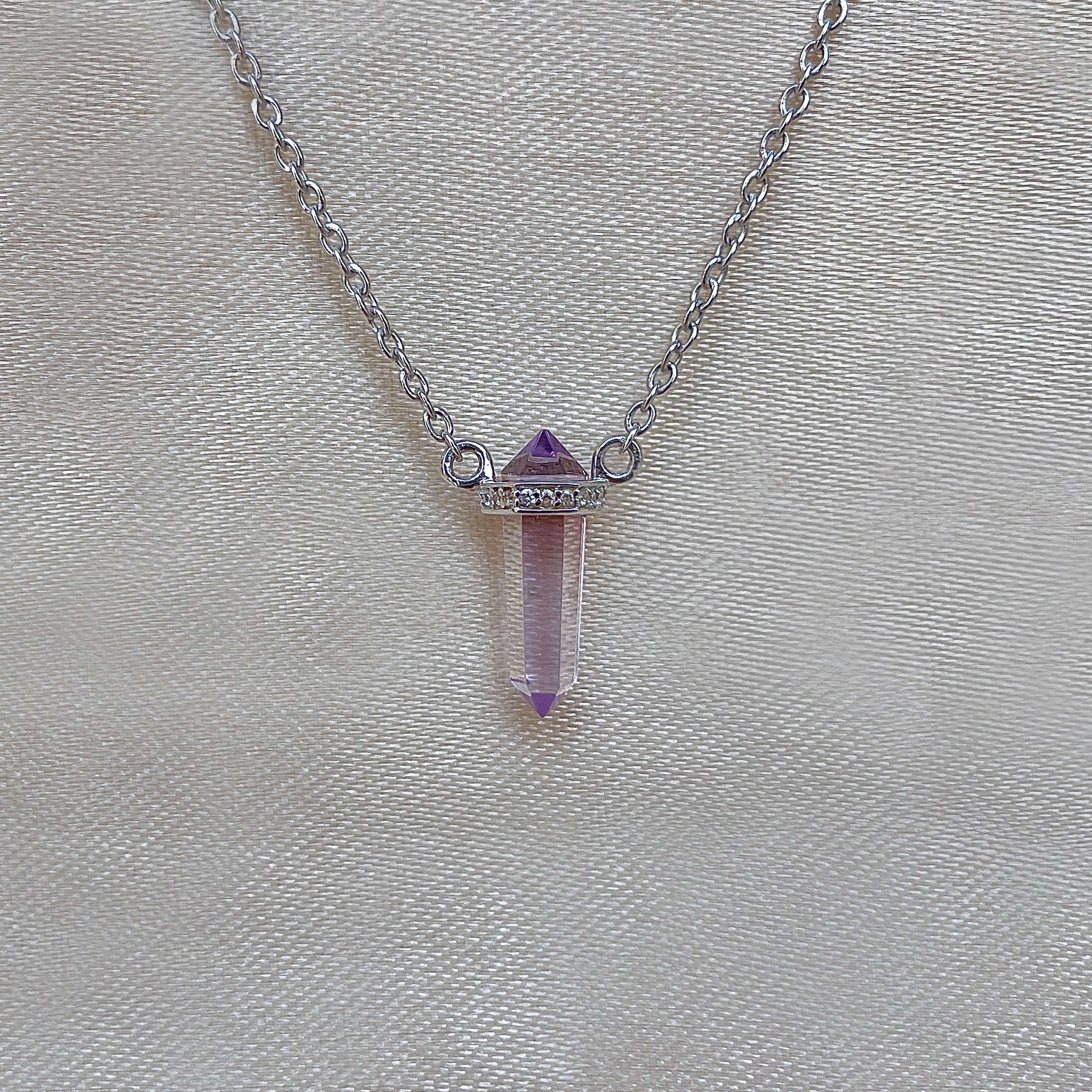Amethyst & White Topaz Pencil Necklace-(AMT-SN-84.)