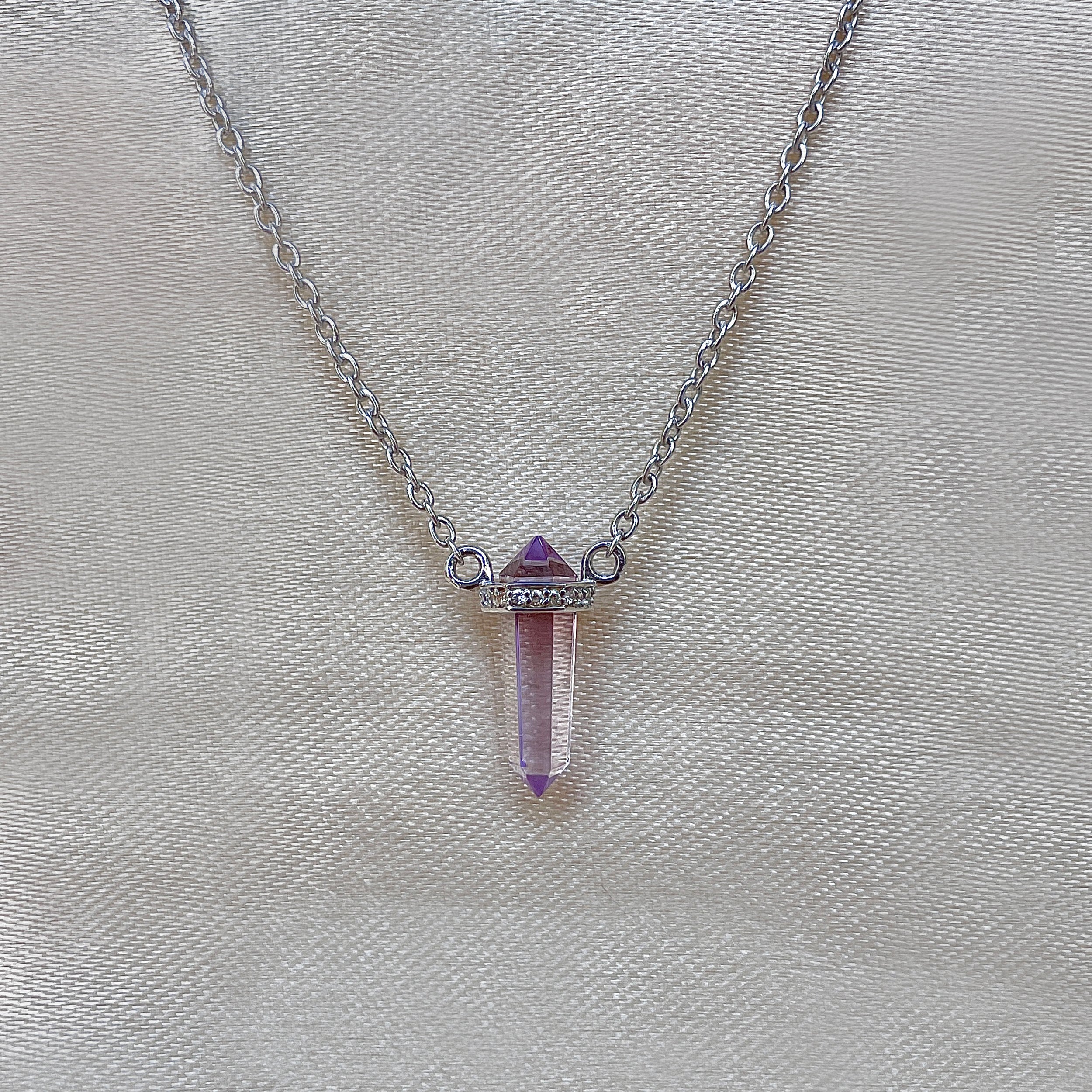 Amethyst & White Topaz Pencil Necklace-(AMT-SN-84.)