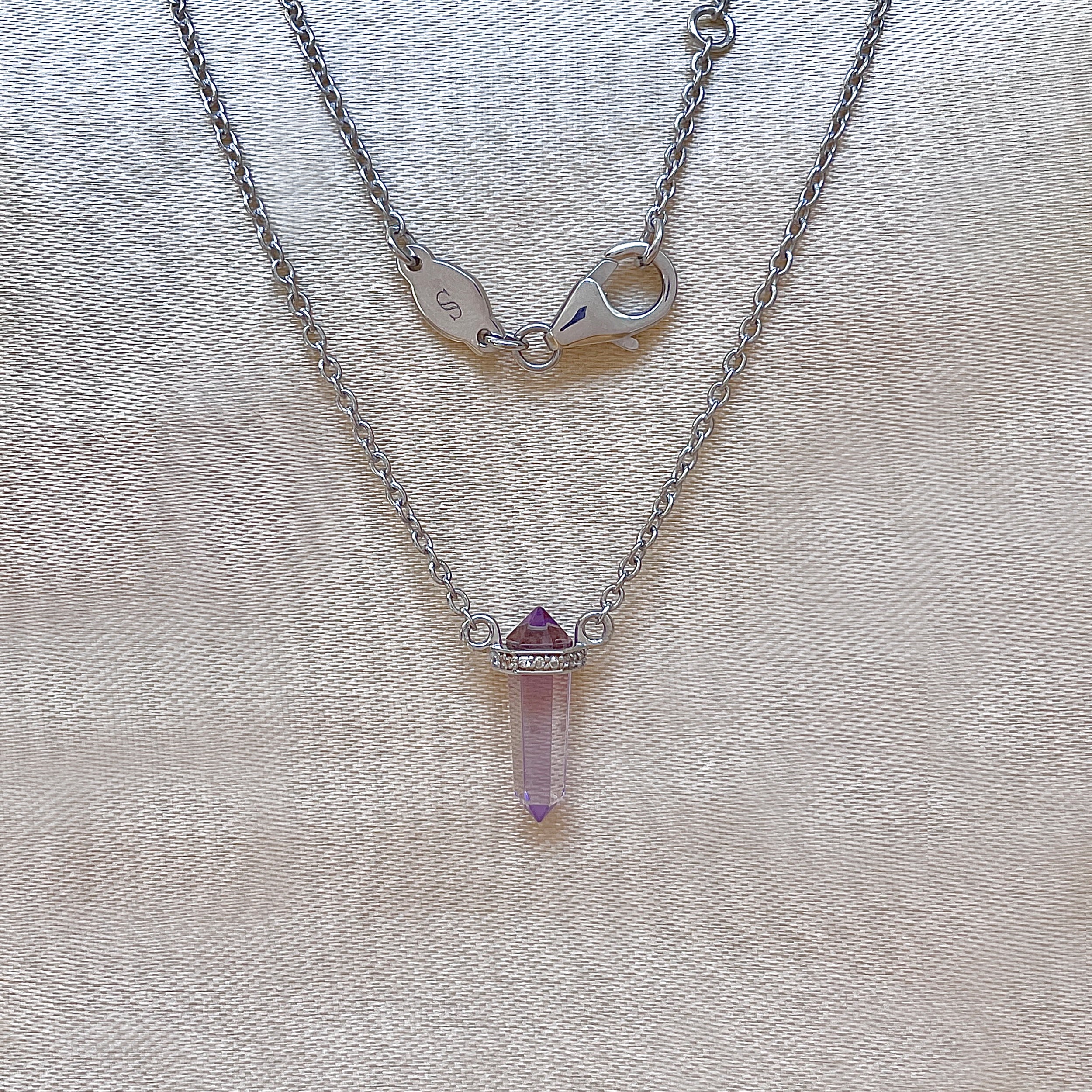 Amethyst & White Topaz Pencil Necklace-(AMT-RN-84.)