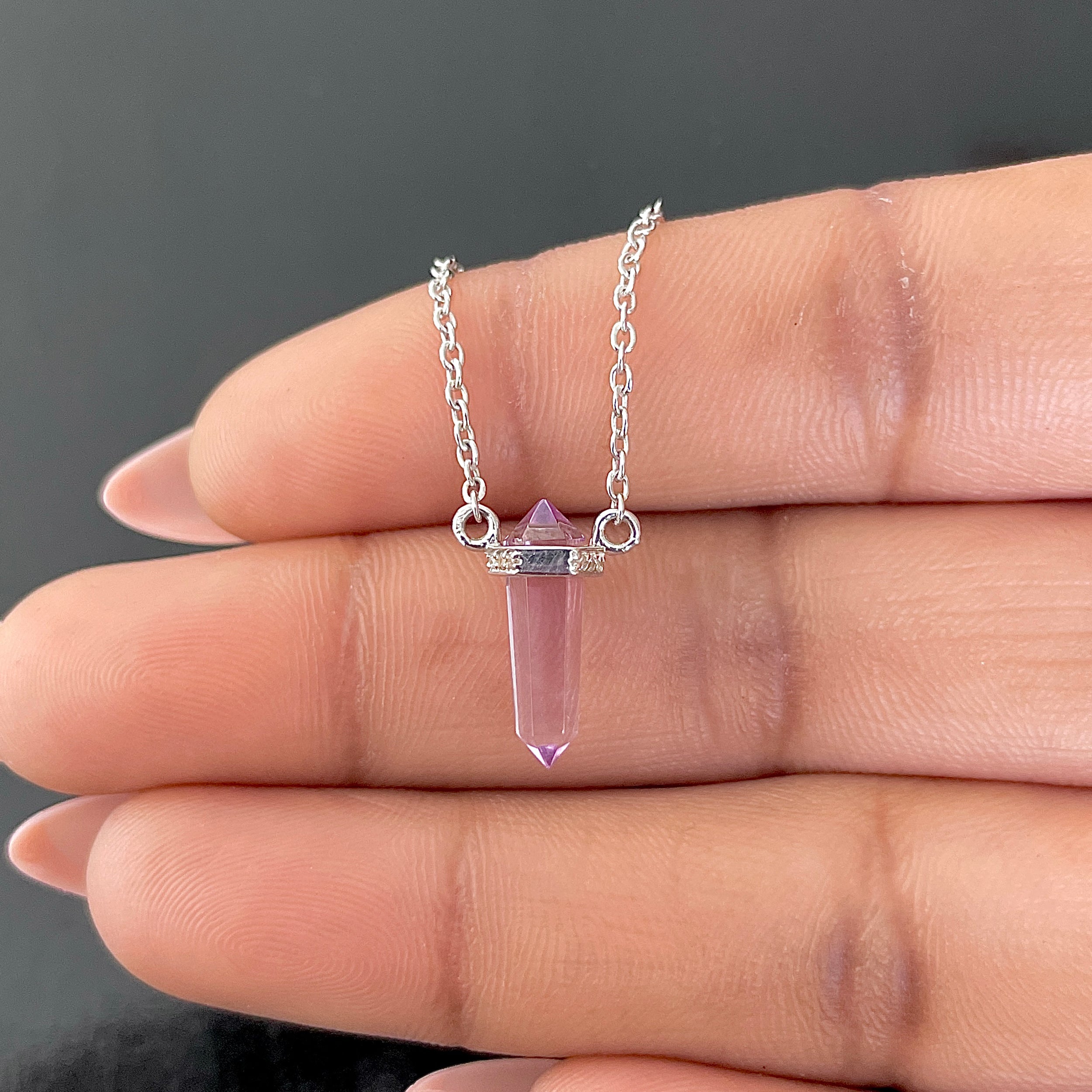Amethyst & White Topaz Pencil Necklace-(AMT-SN-84.)
