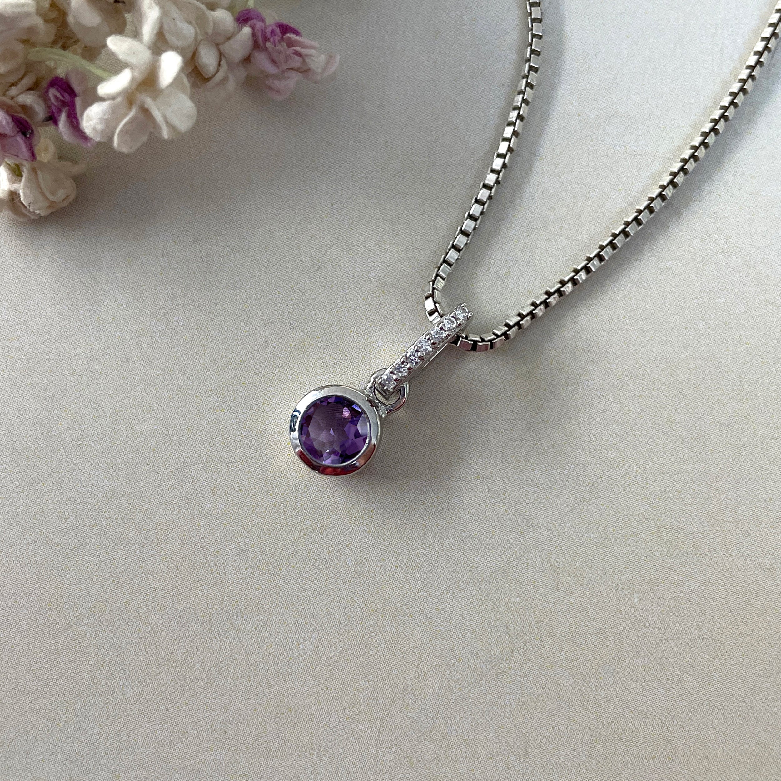 Amethyst & White Topaz Pendant-(AMT-SP-957.)