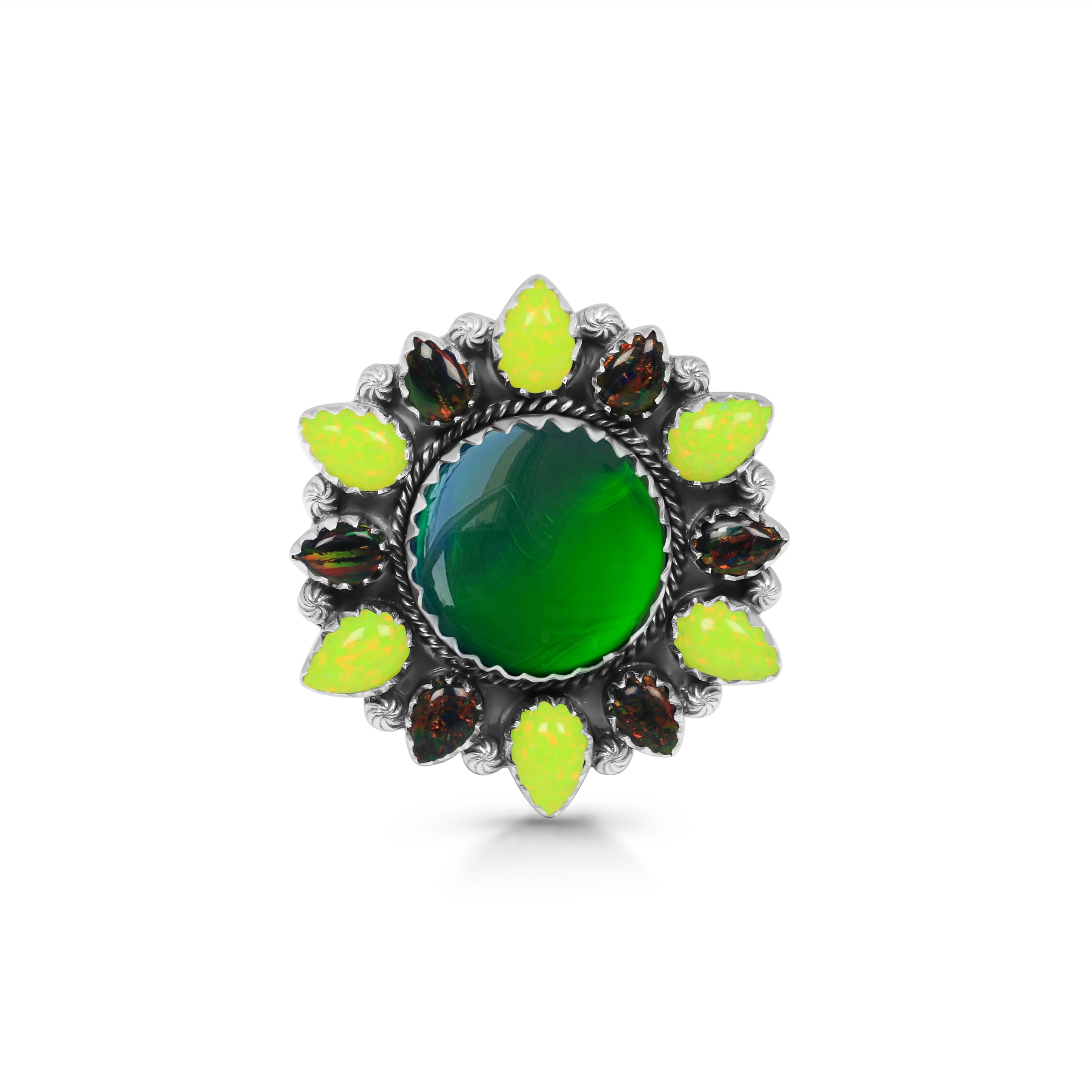 Aura Opal and Neon Opal Flower Adjustable Ring-(AOP-FLR-2.)