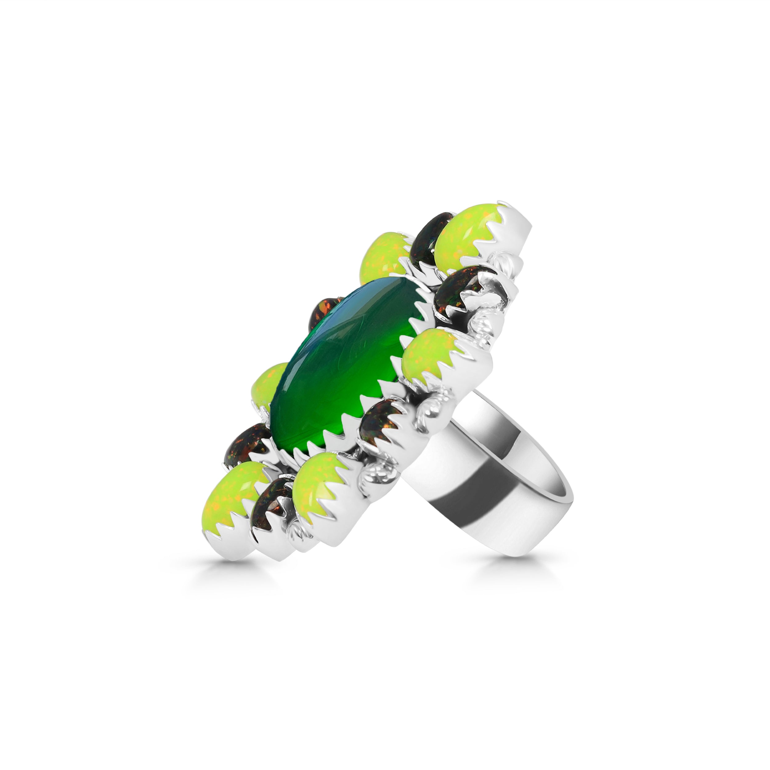 Aura Opal and Neon Opal Flower Adjustable Ring-(AOP-FLR-2.)