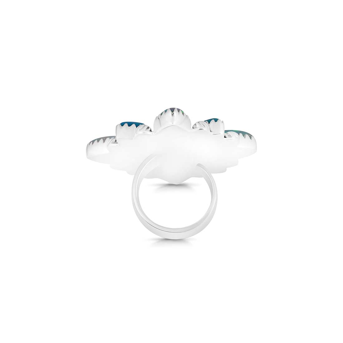Aura Opal And Turquoise Flower Adjustable Ring-(AOP-FLR-4.)