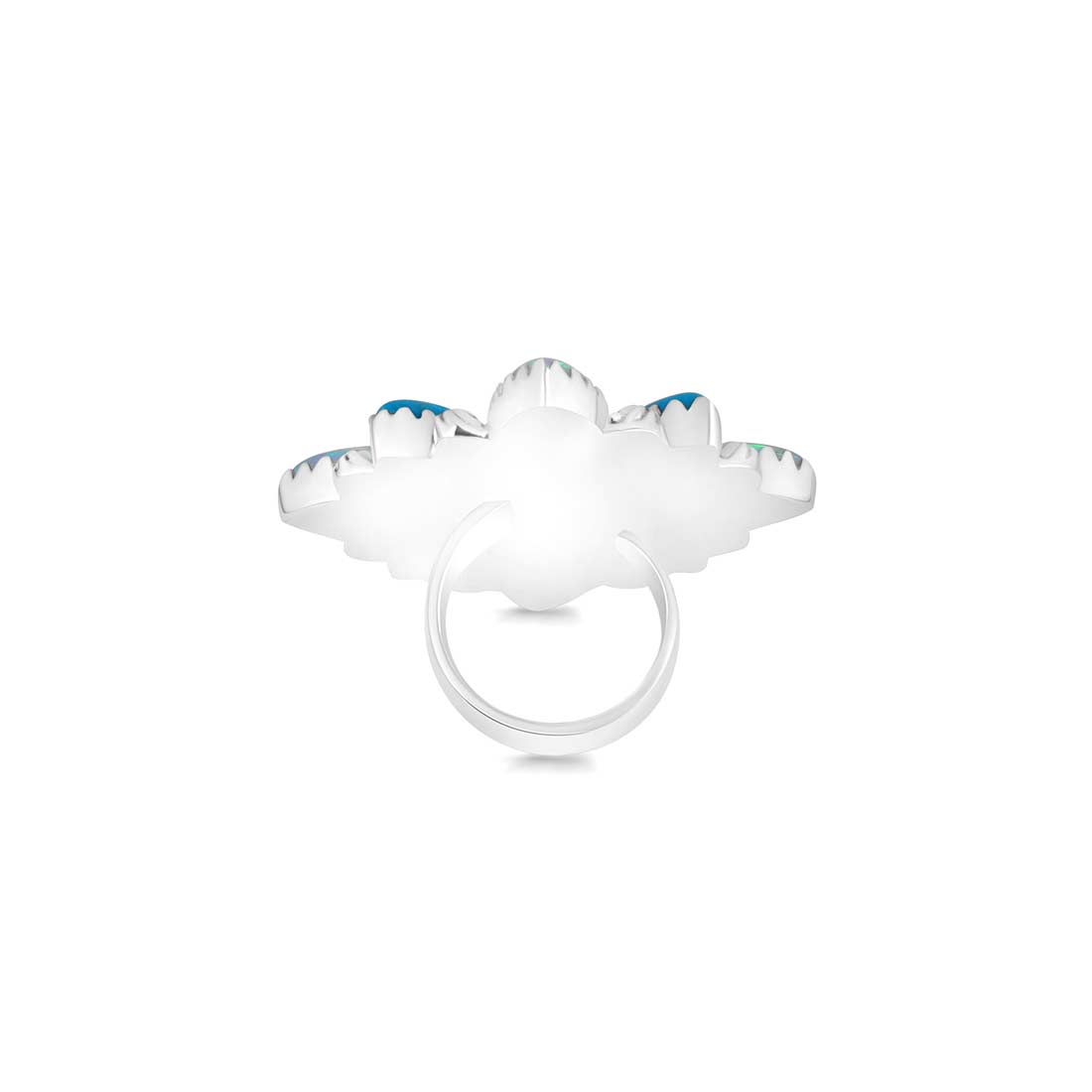 Aura Opal And Turquoise Flower Adjustable Ring-(AOP-FLR-5.)